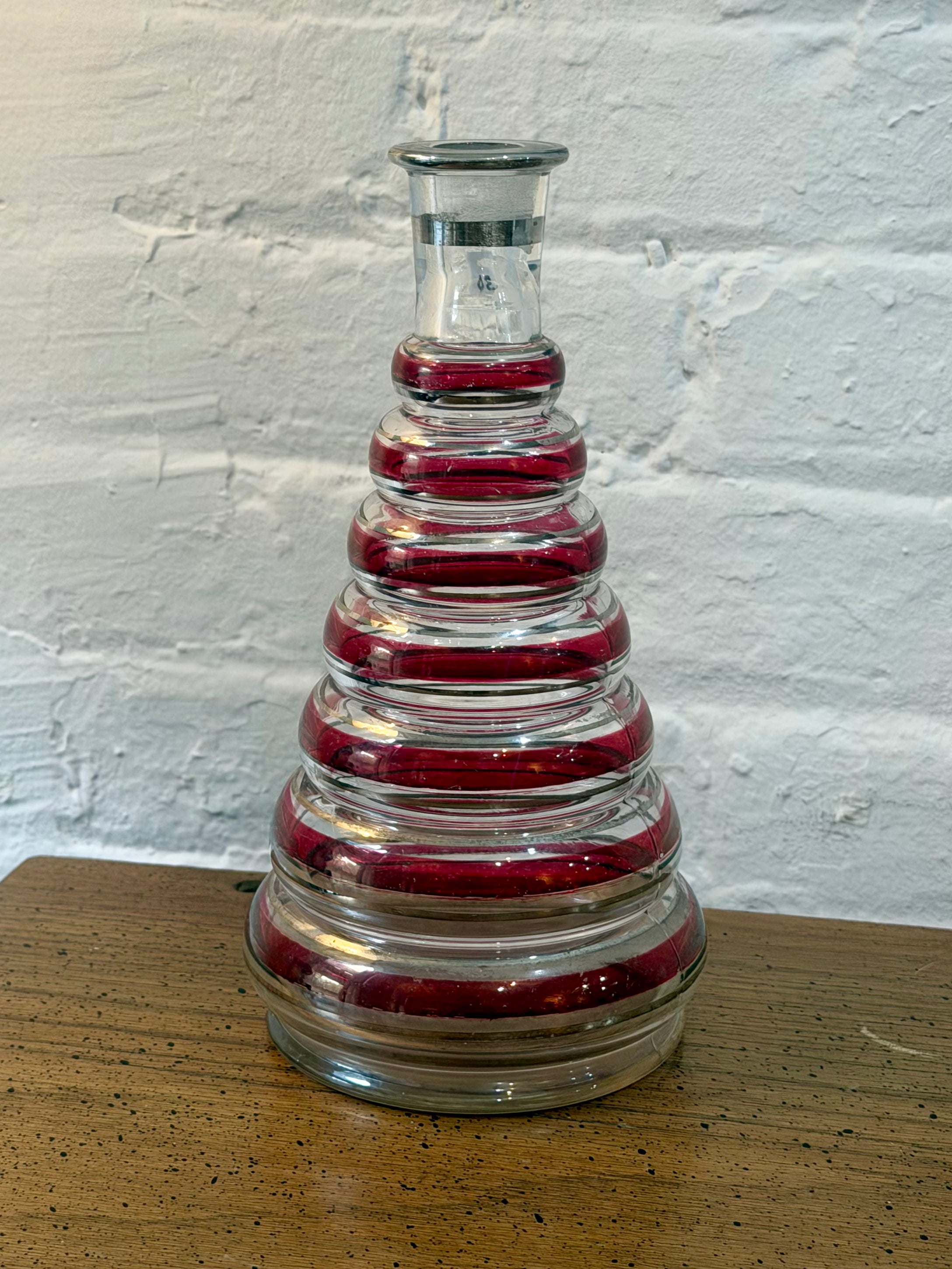 Beehive Style Ribbed Red Glass Decanter