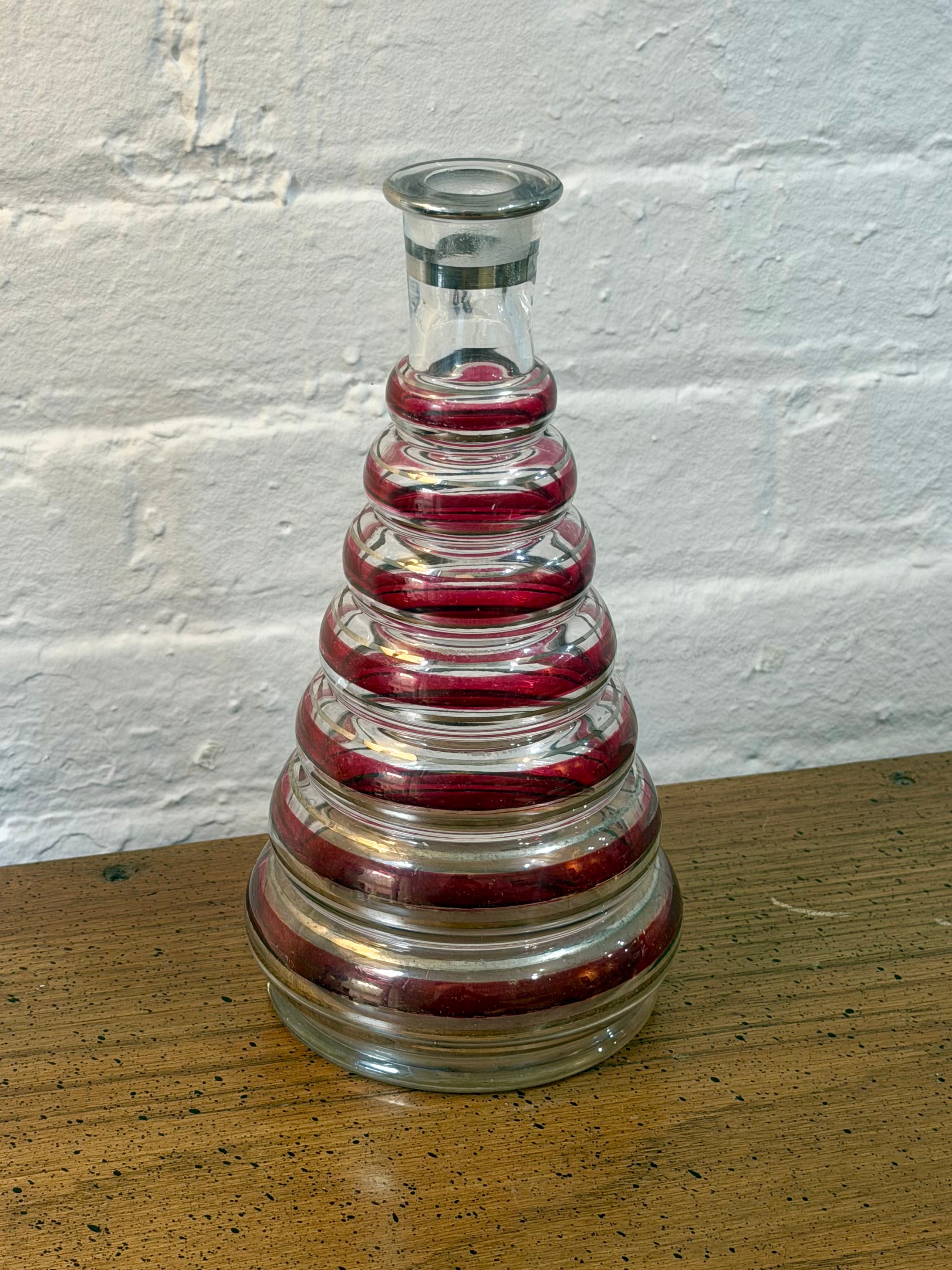 Beehive Style Ribbed Red Glass Decanter
