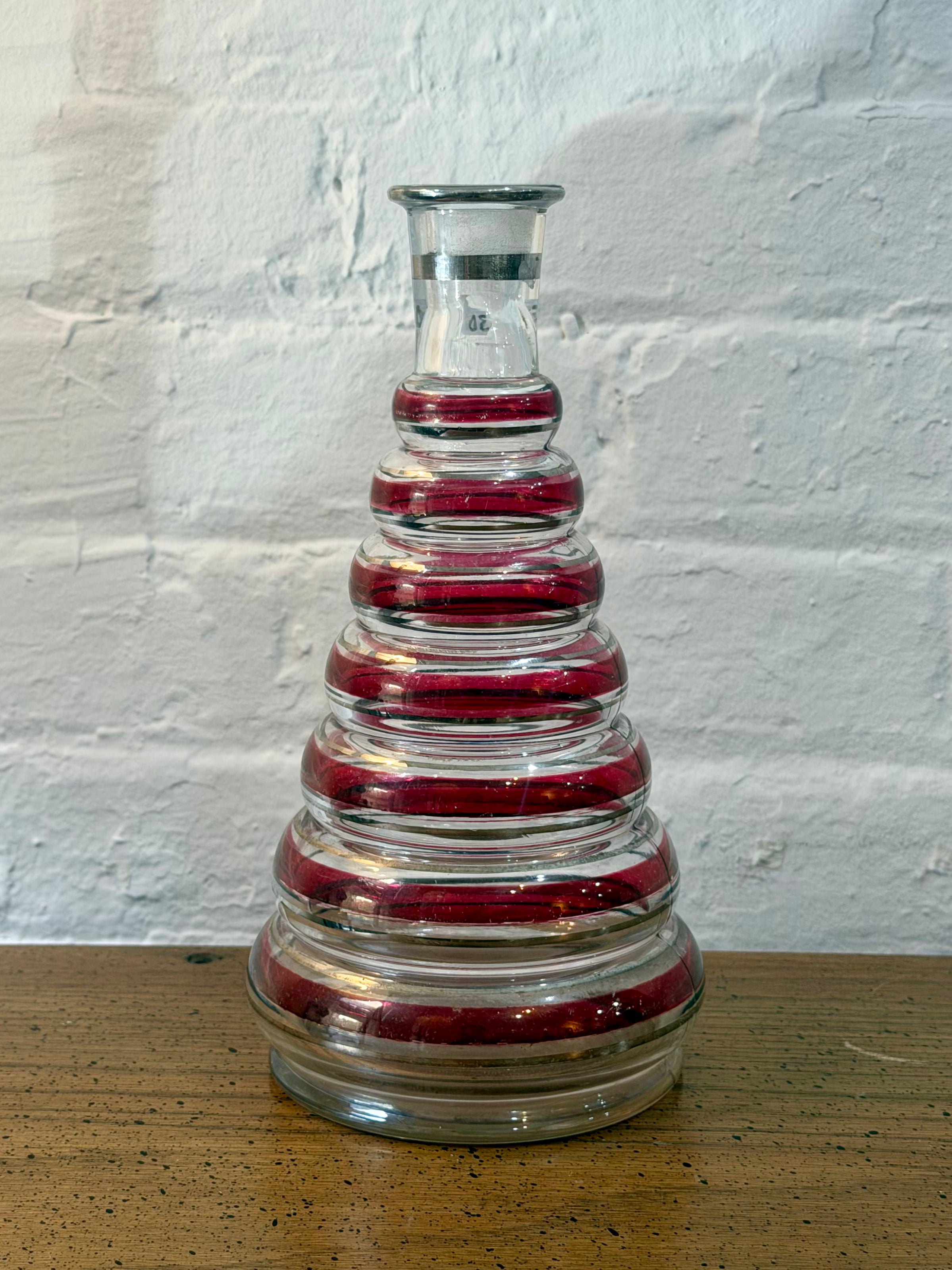 Beehive Style Ribbed Red Glass Decanter
