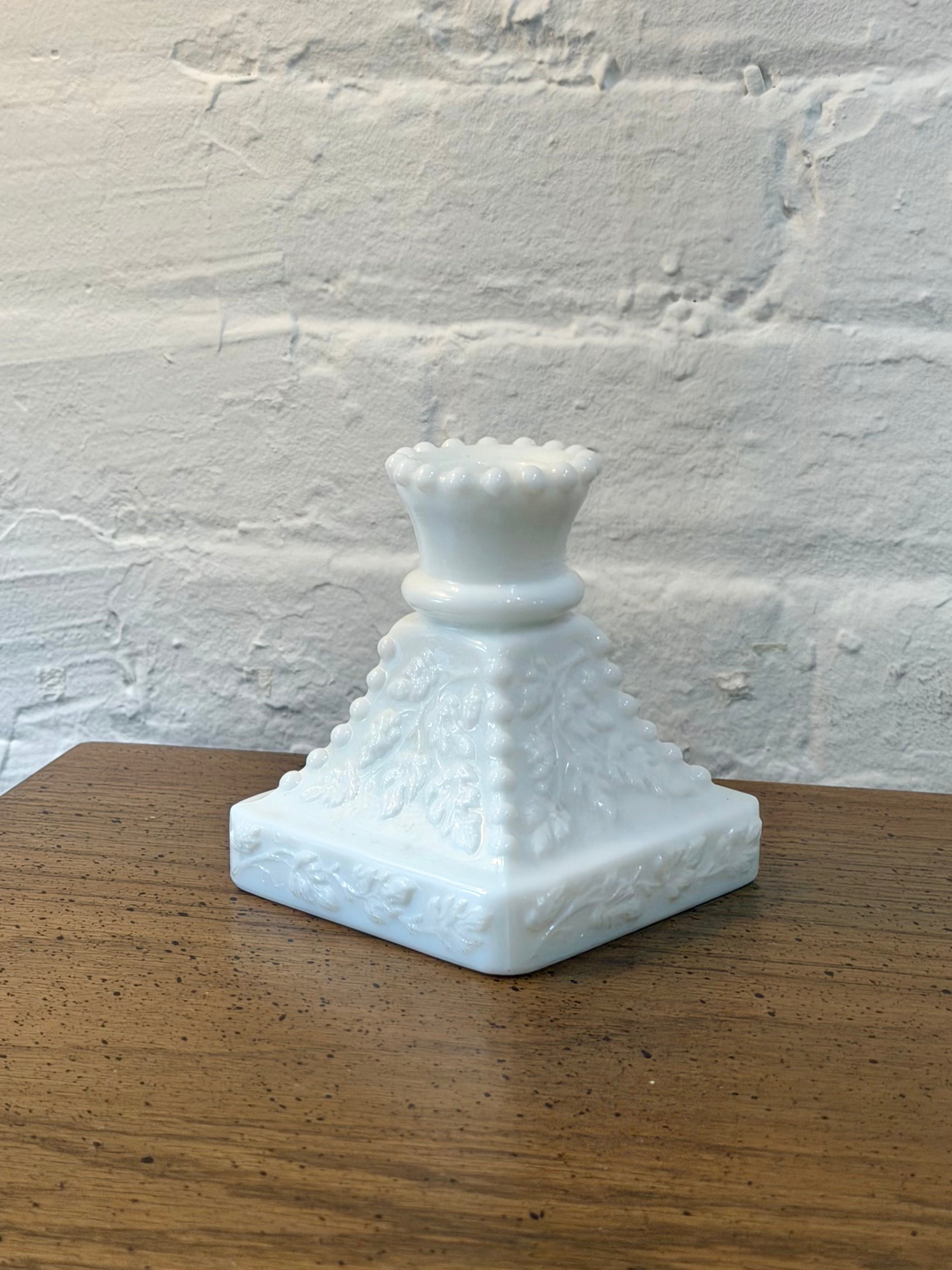Paneled Grape Milk Glass Candlestick Holder