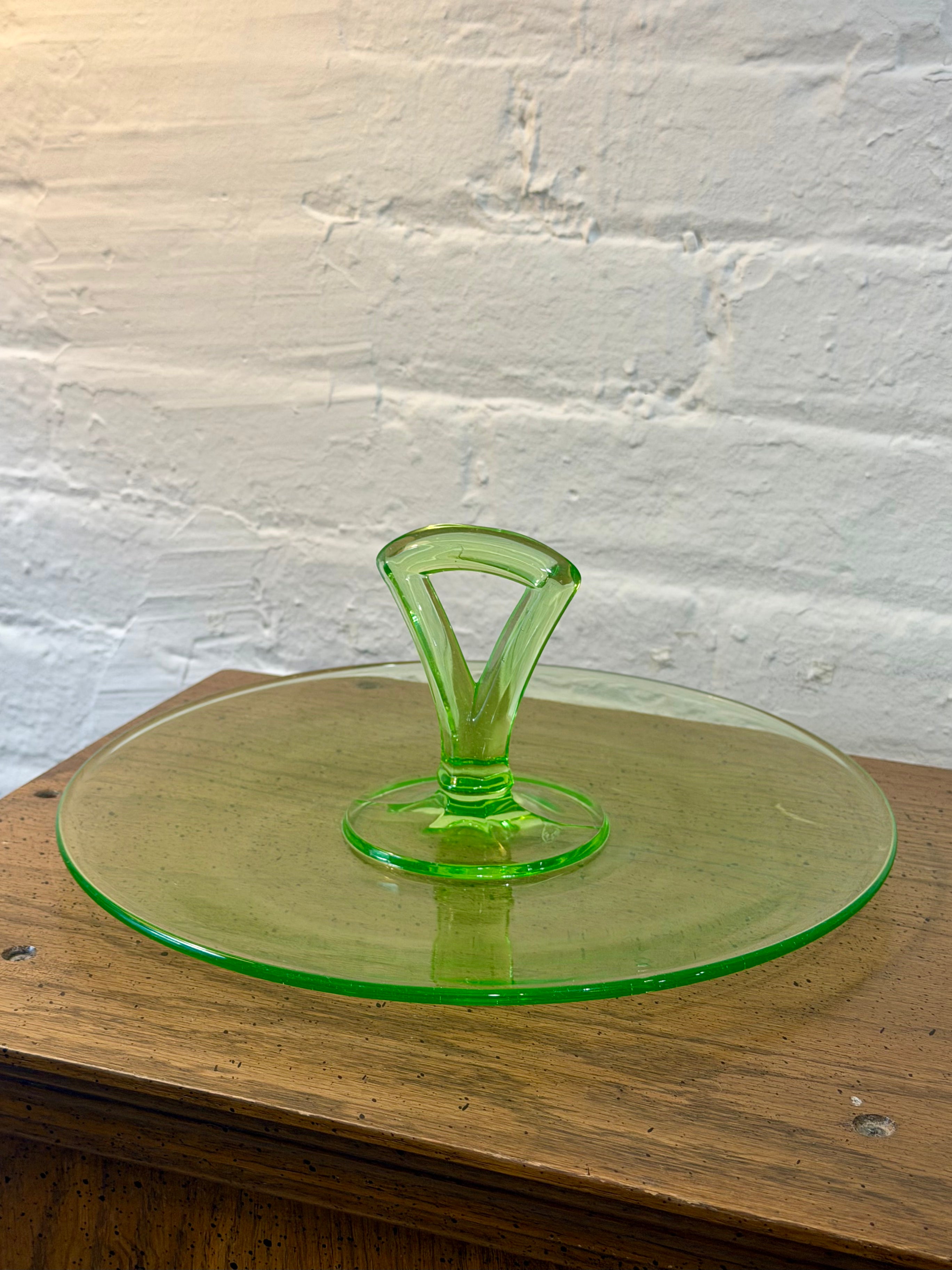 Uranium Glass Center Handle Serving Plate