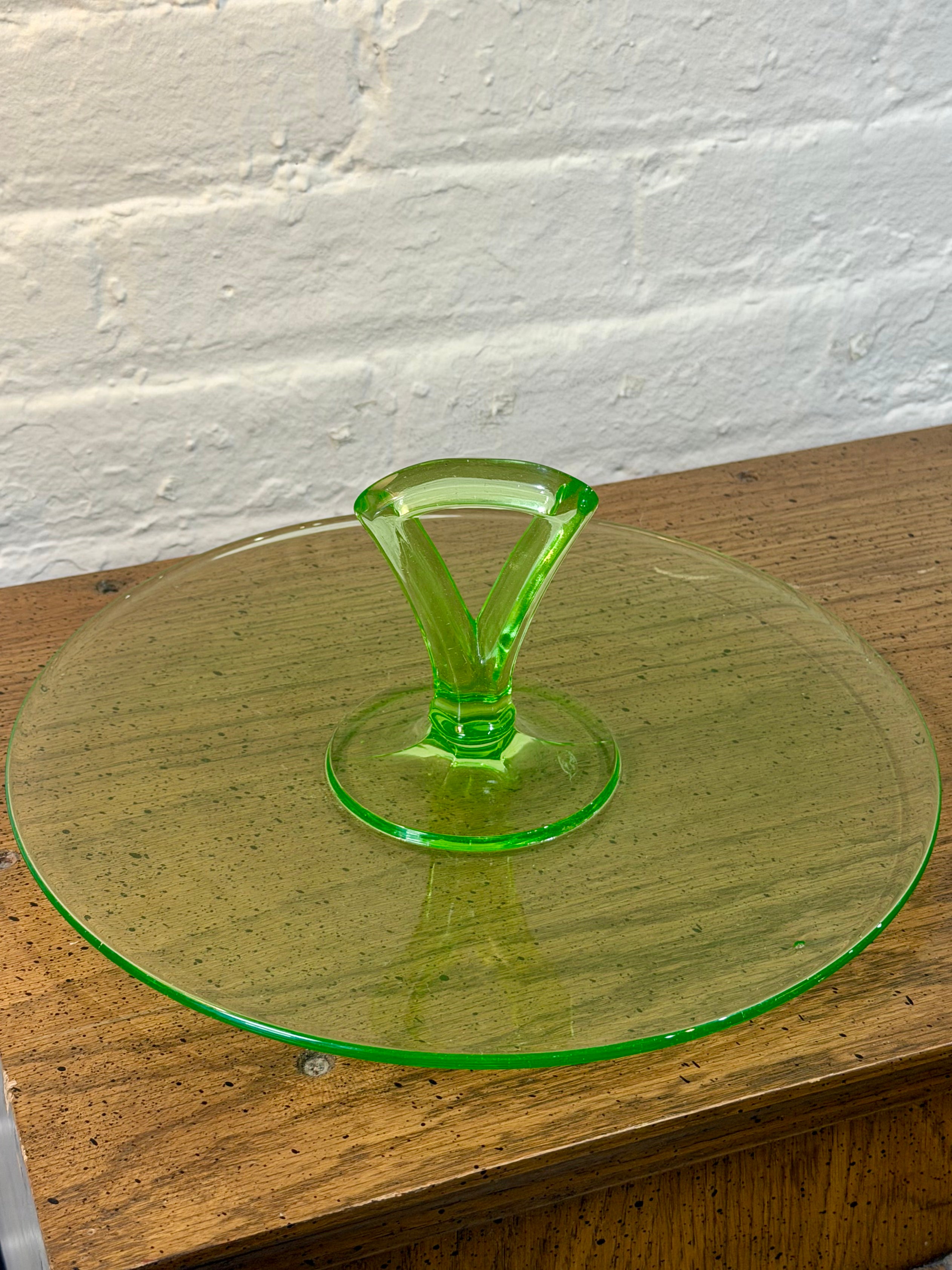 Uranium Glass Center Handle Serving Plate