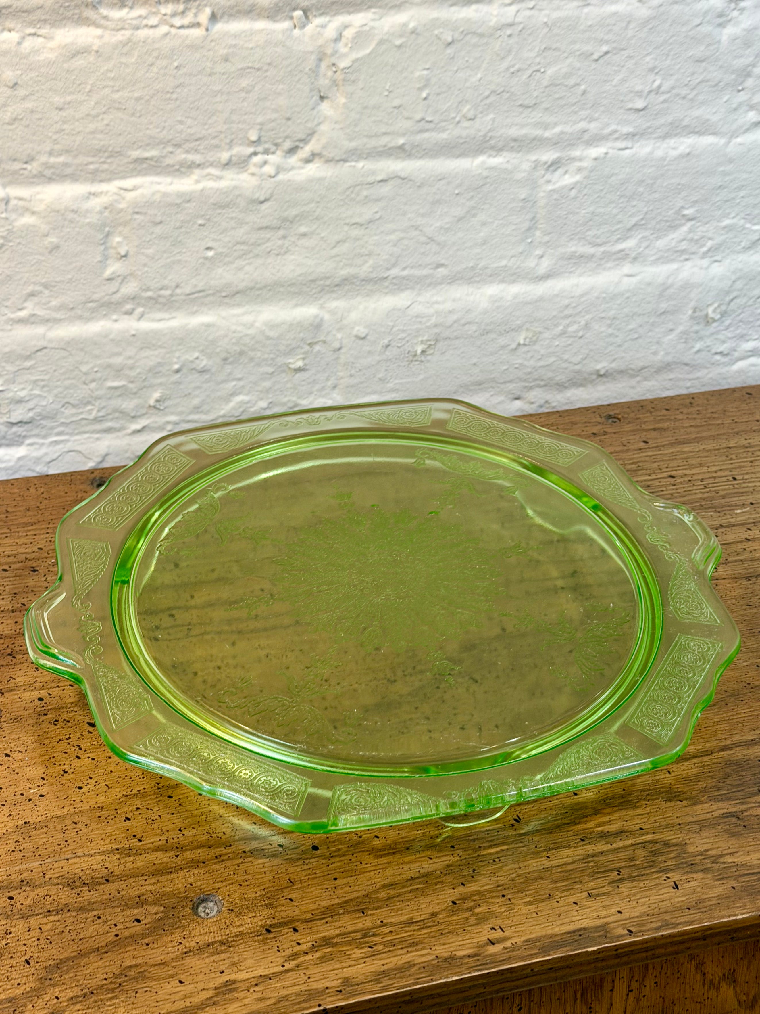Princess Green Depression Glass Cake Stand