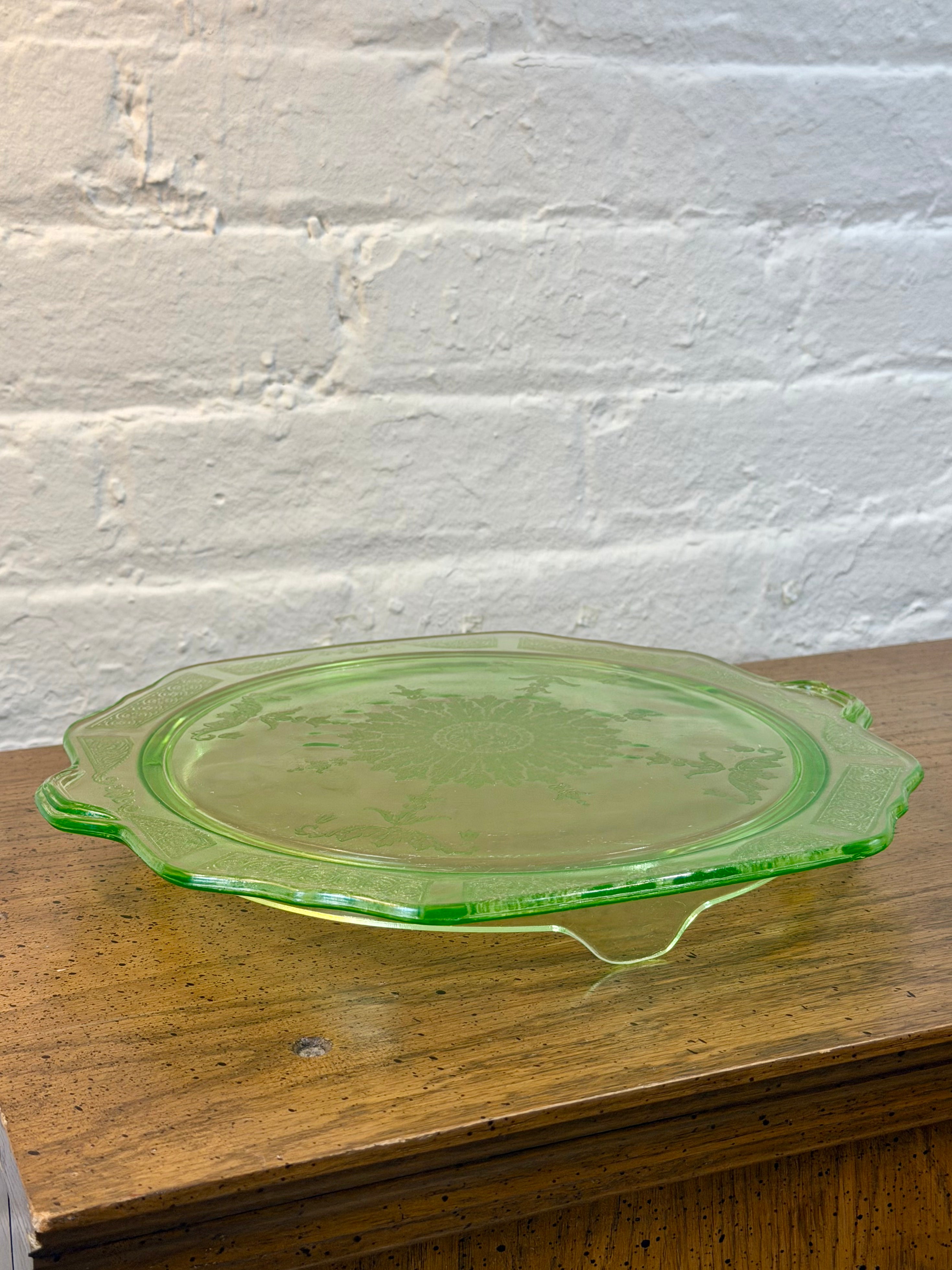 Princess Green Depression Glass Cake Stand