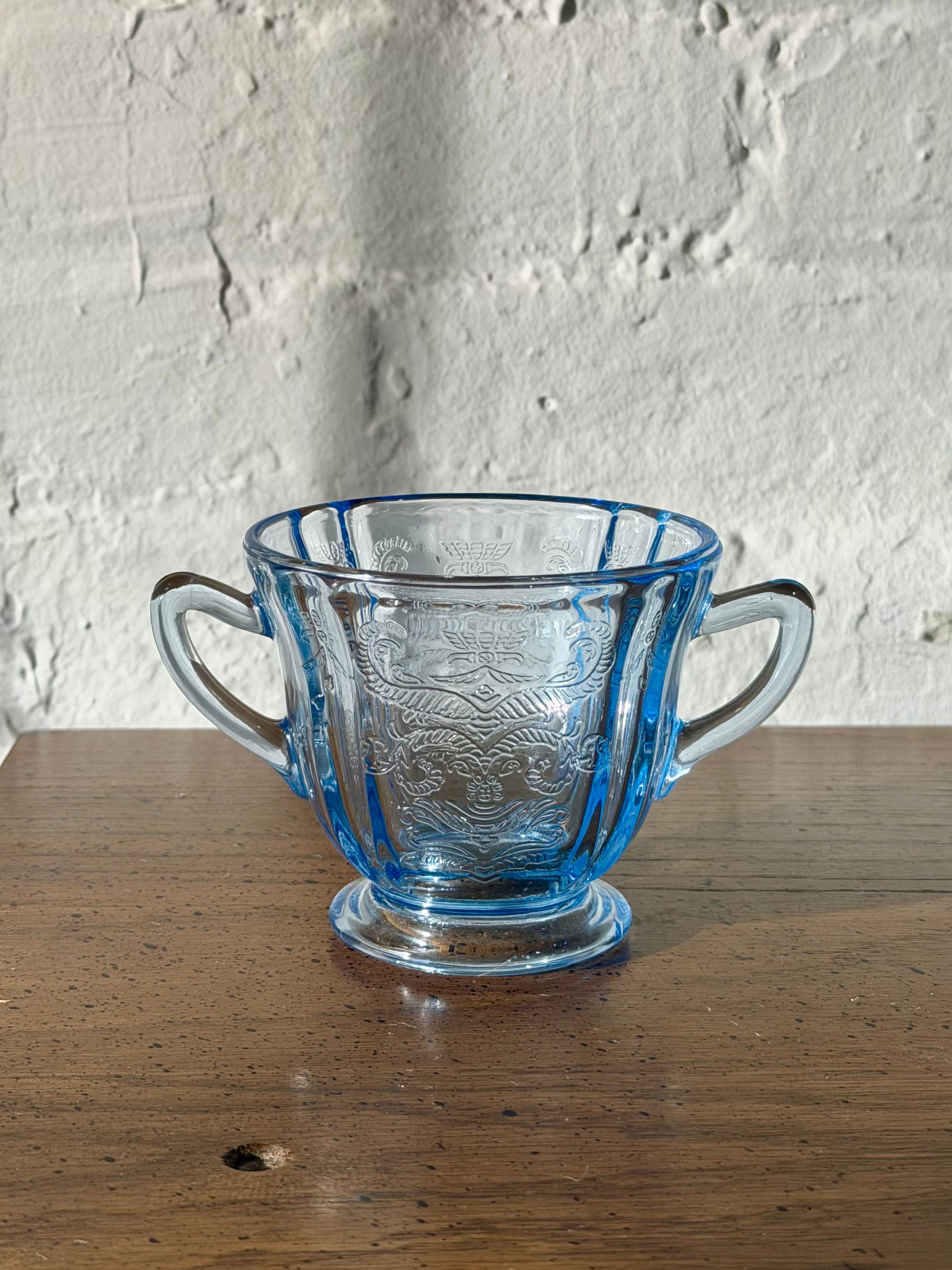 Blue Glass Open Sugar Bowl