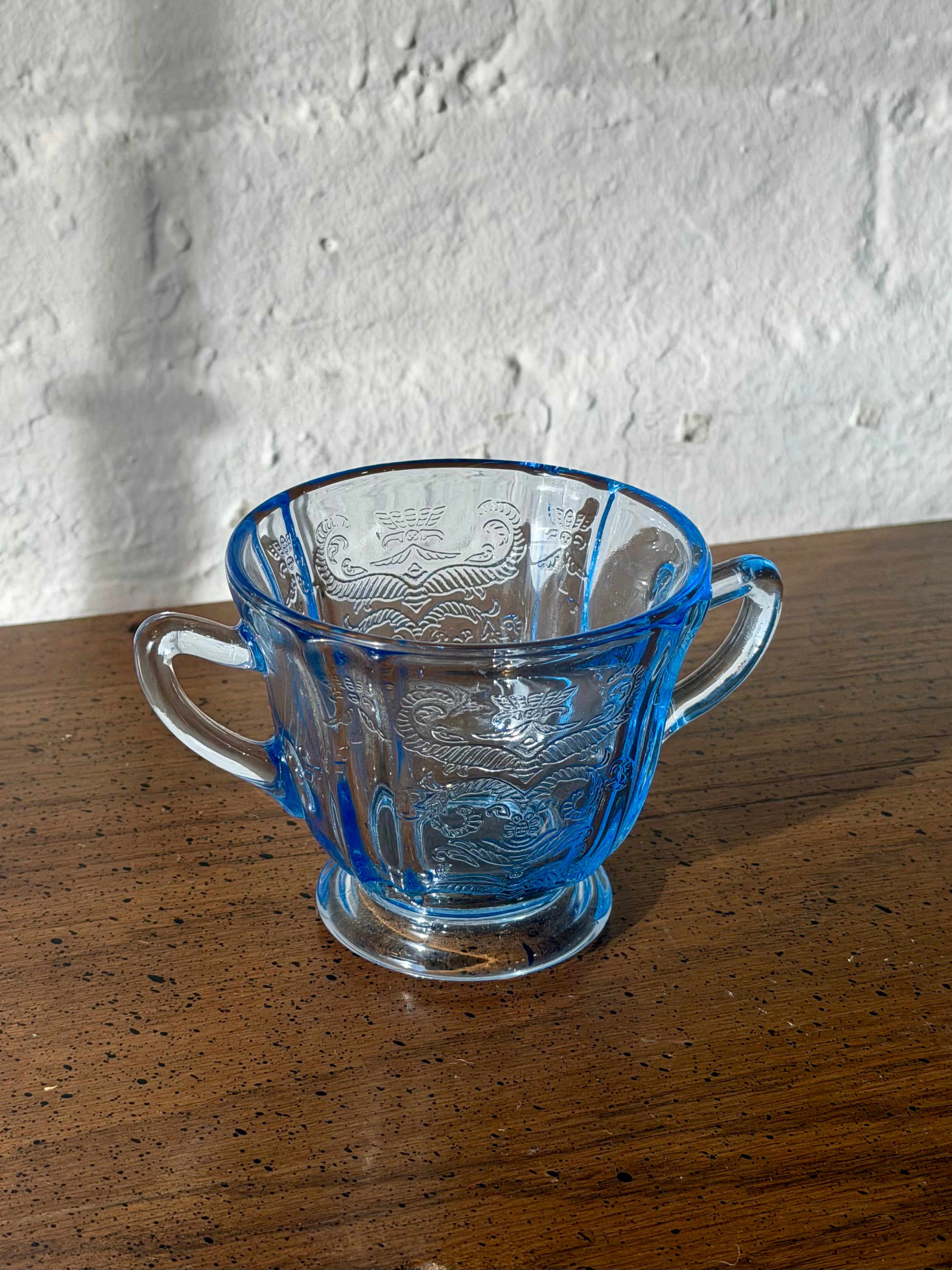 Blue Glass Open Sugar Bowl