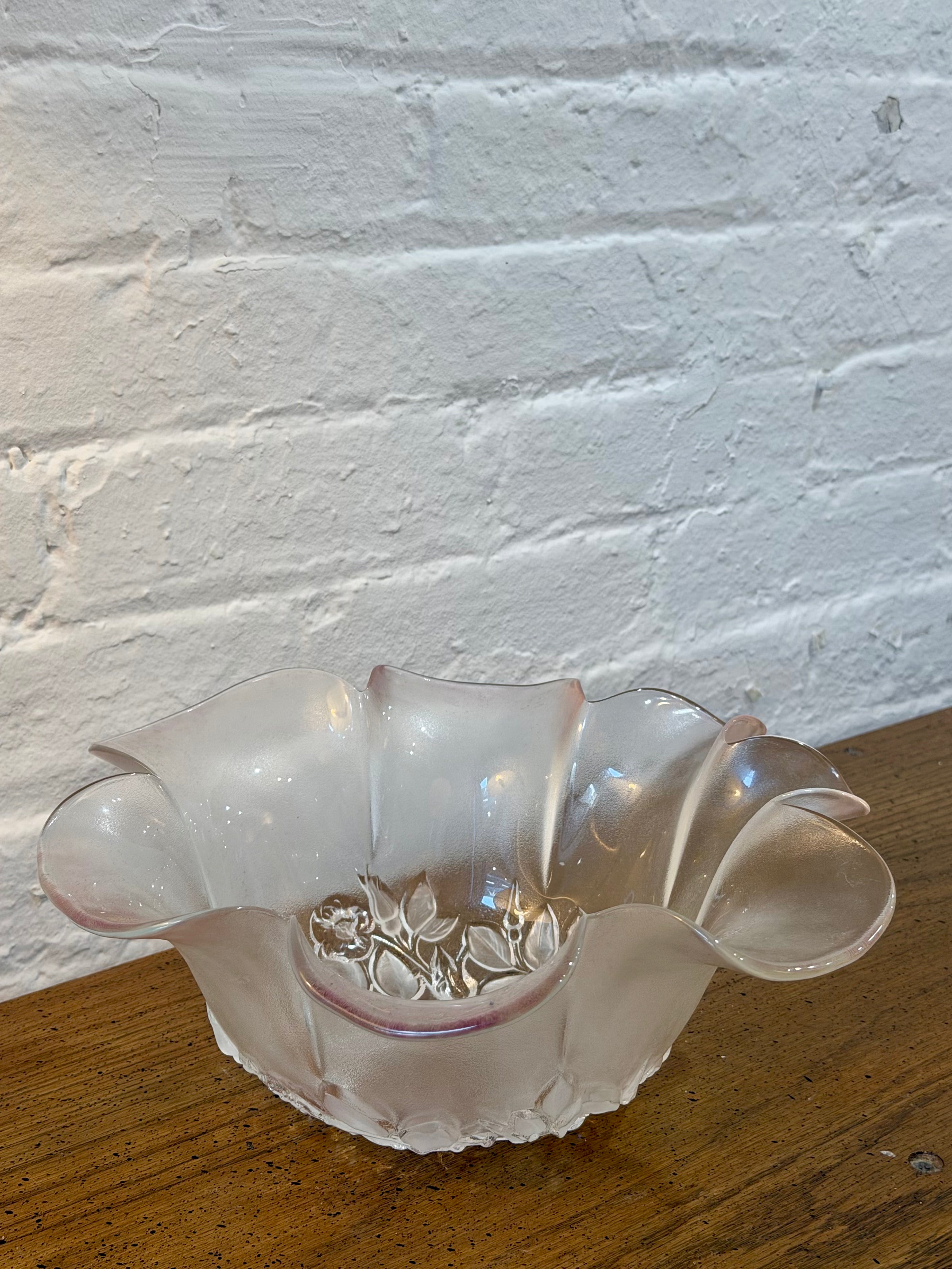Frosted Glass Scalloped Floral Etched Bowl