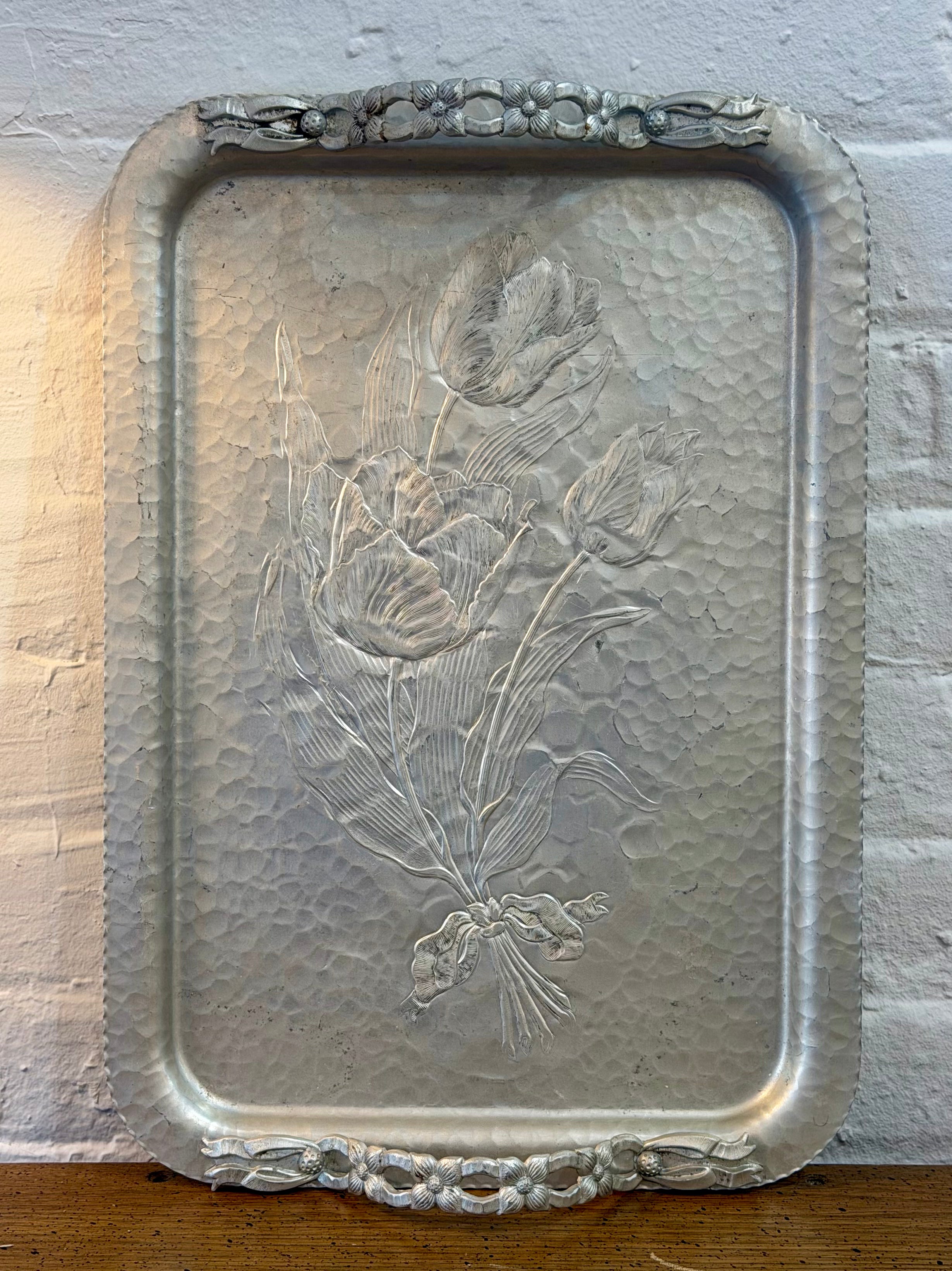 Rodney Kent Hand Wrought Hammered Aluminum Tulip Tray