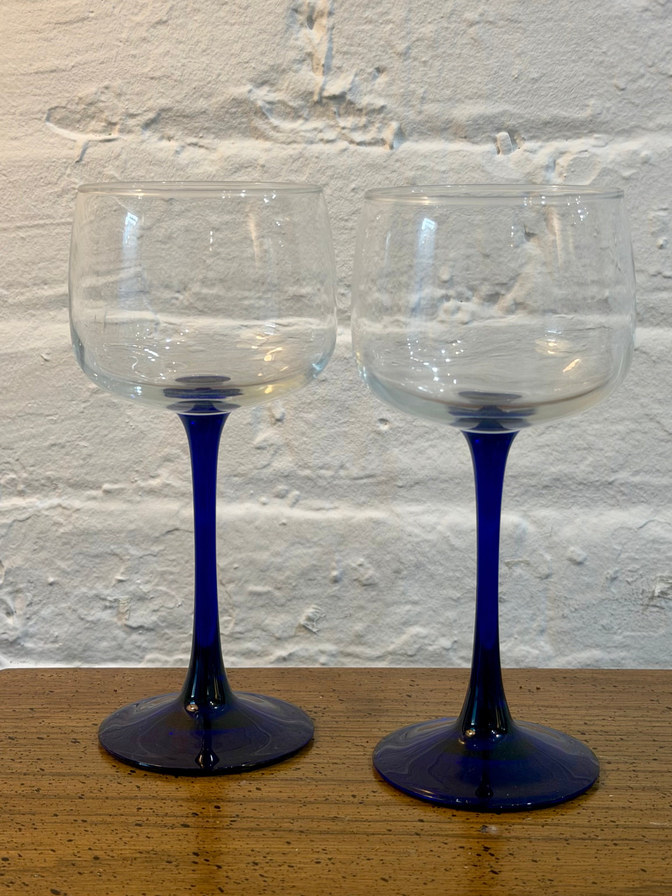 Cobalt Blue Stemmed Luminarc Coupe Glasses