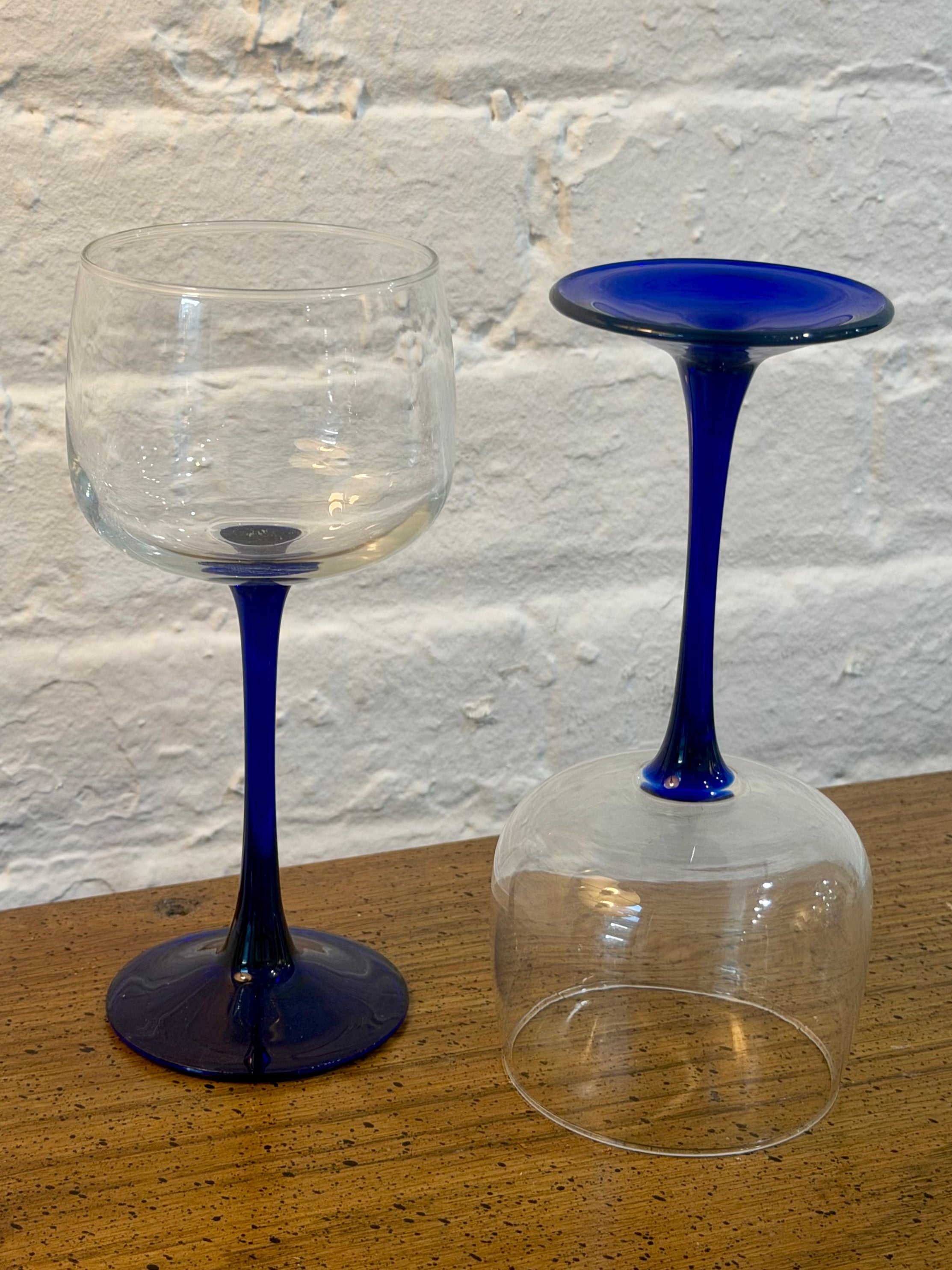Cobalt Blue Stemmed Luminarc Coupe Glasses