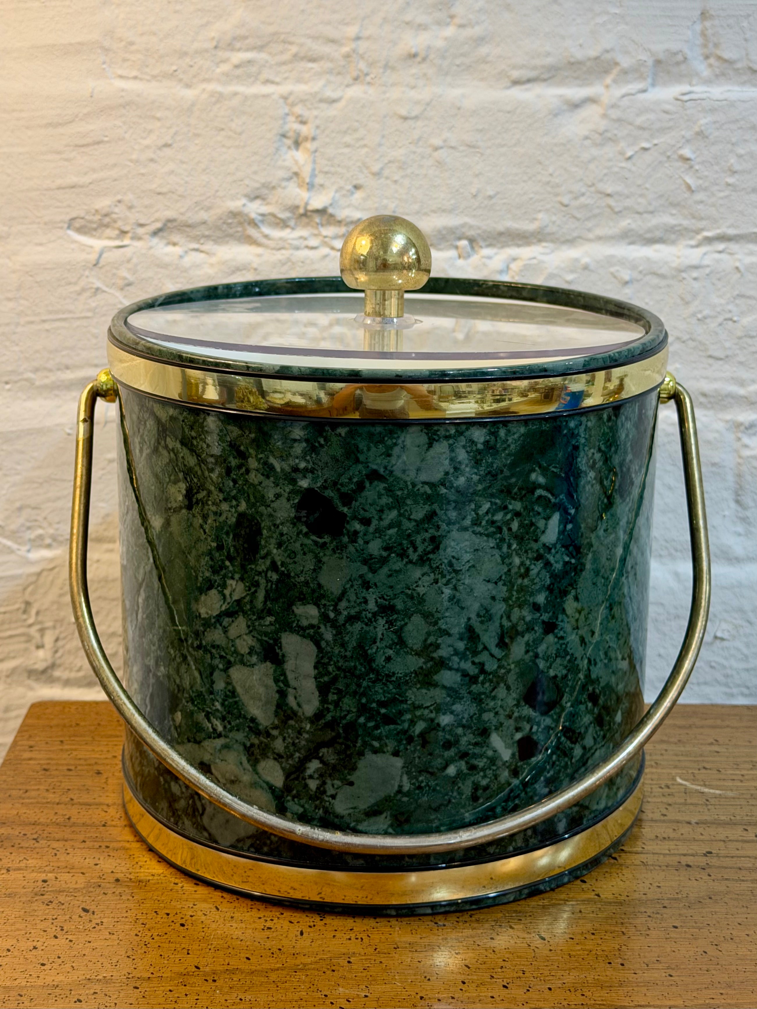 Faux Marble Green Vinyl Ice Bucket