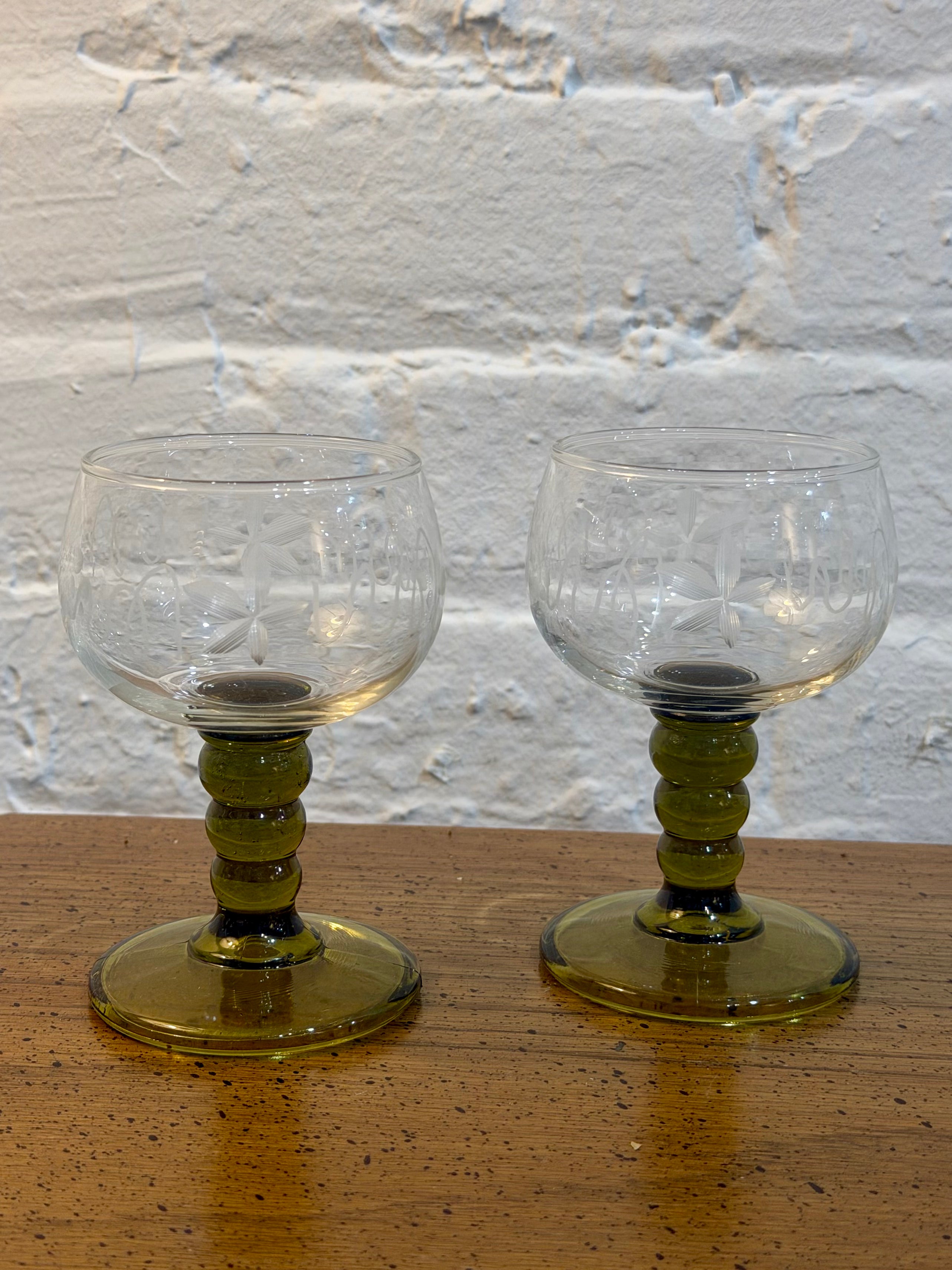 Etched Grapevine Ribbed Stem Cordial Glasses