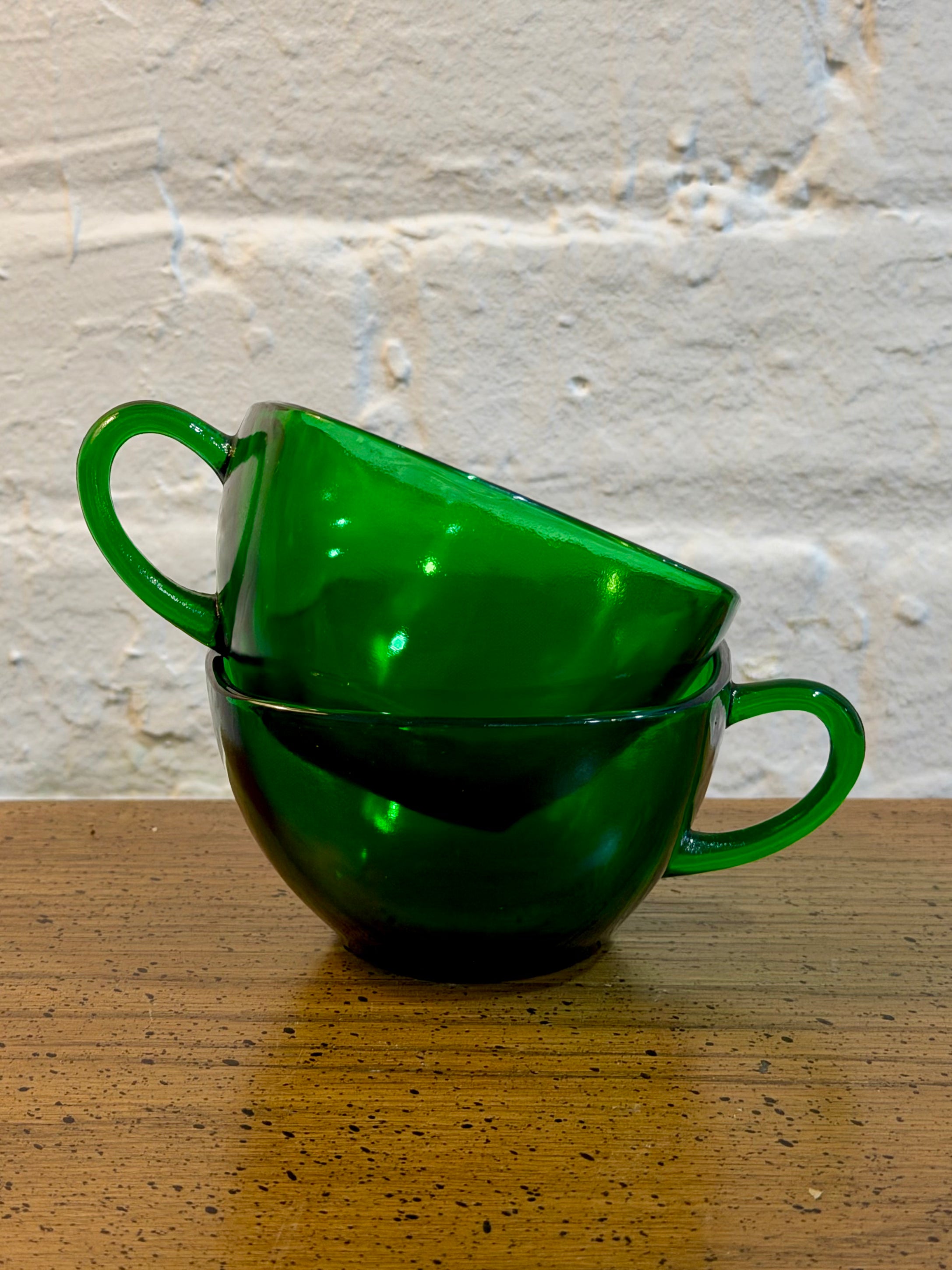 Forest Green Square Glass Teacup and Saucer Set