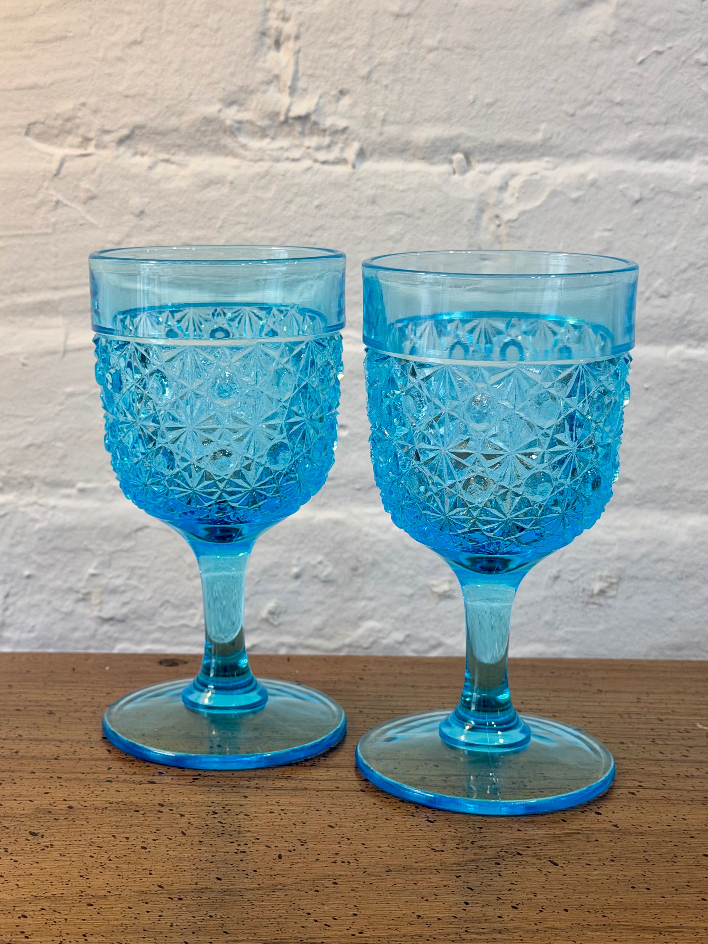 Teal Pressed Glass Water Goblets
