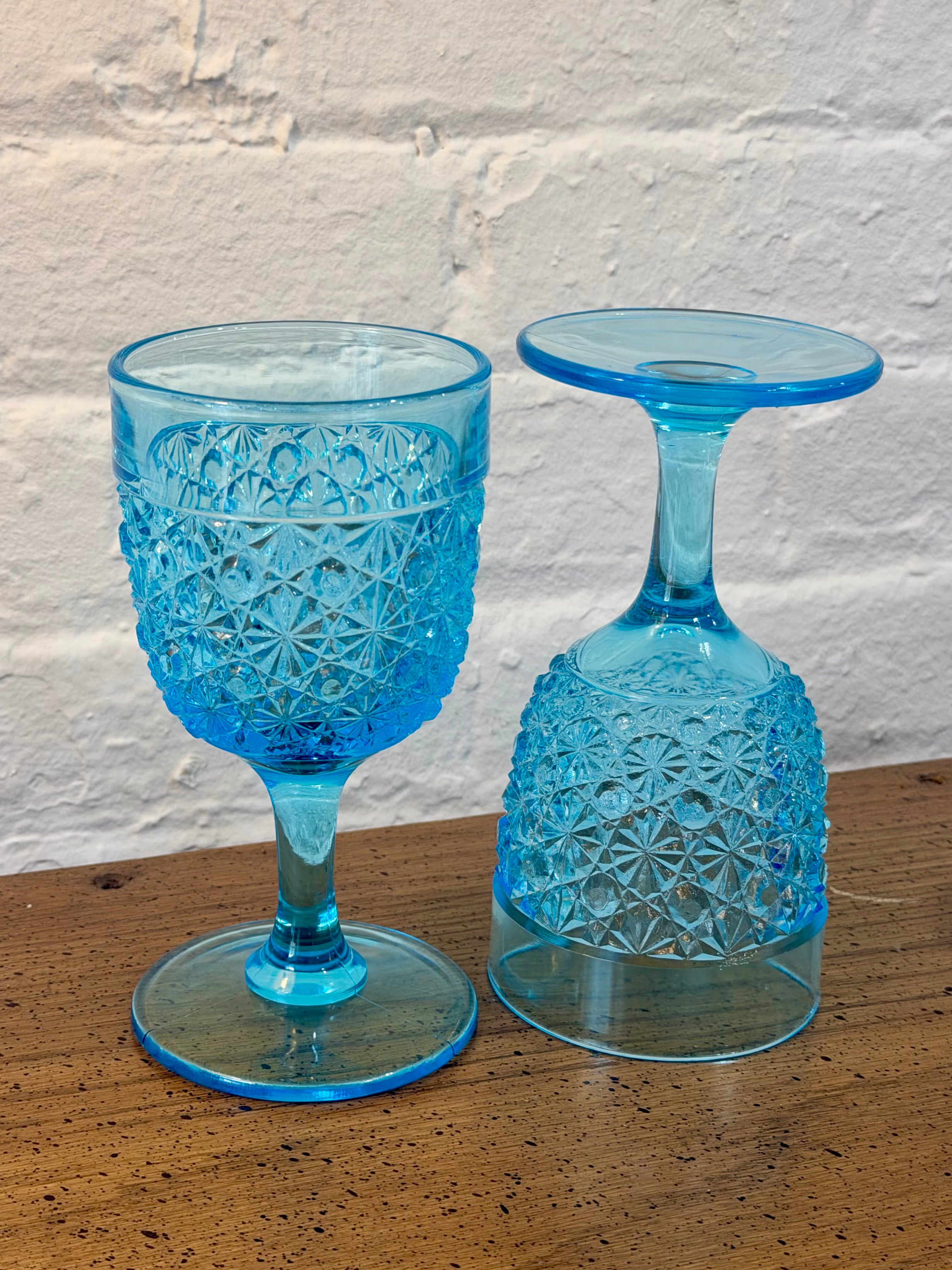 Teal Pressed Glass Water Goblets