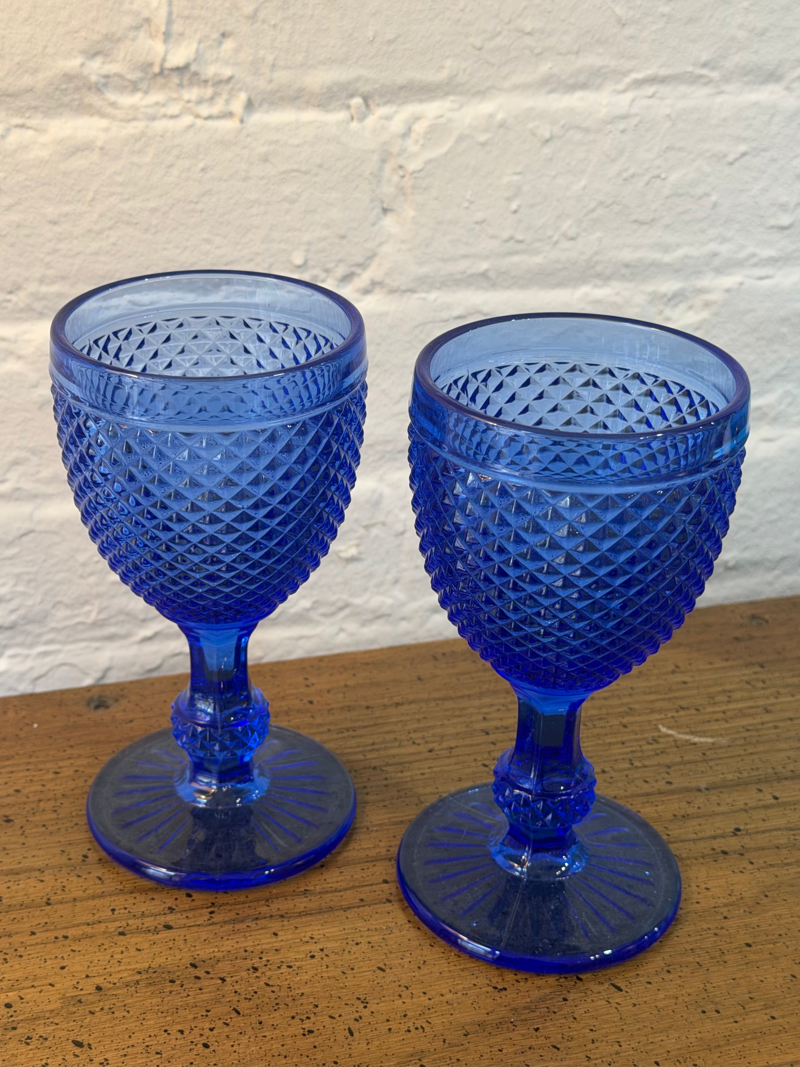 Cobalt Blue Diamond Point Goblet Glasses