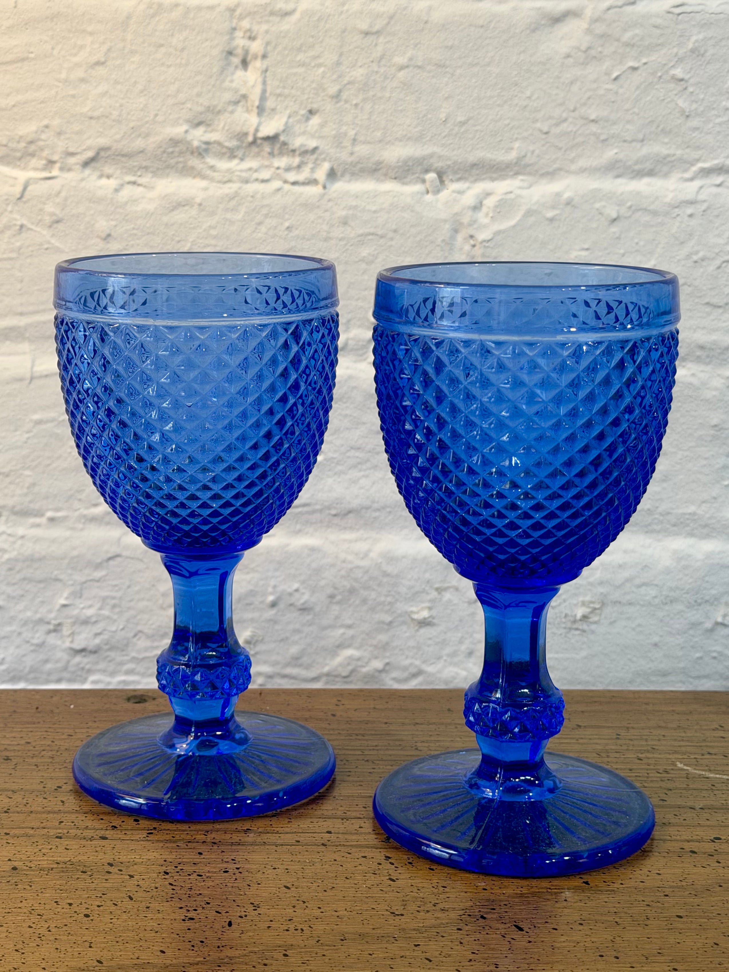 Cobalt Blue Diamond Point Goblet Glasses