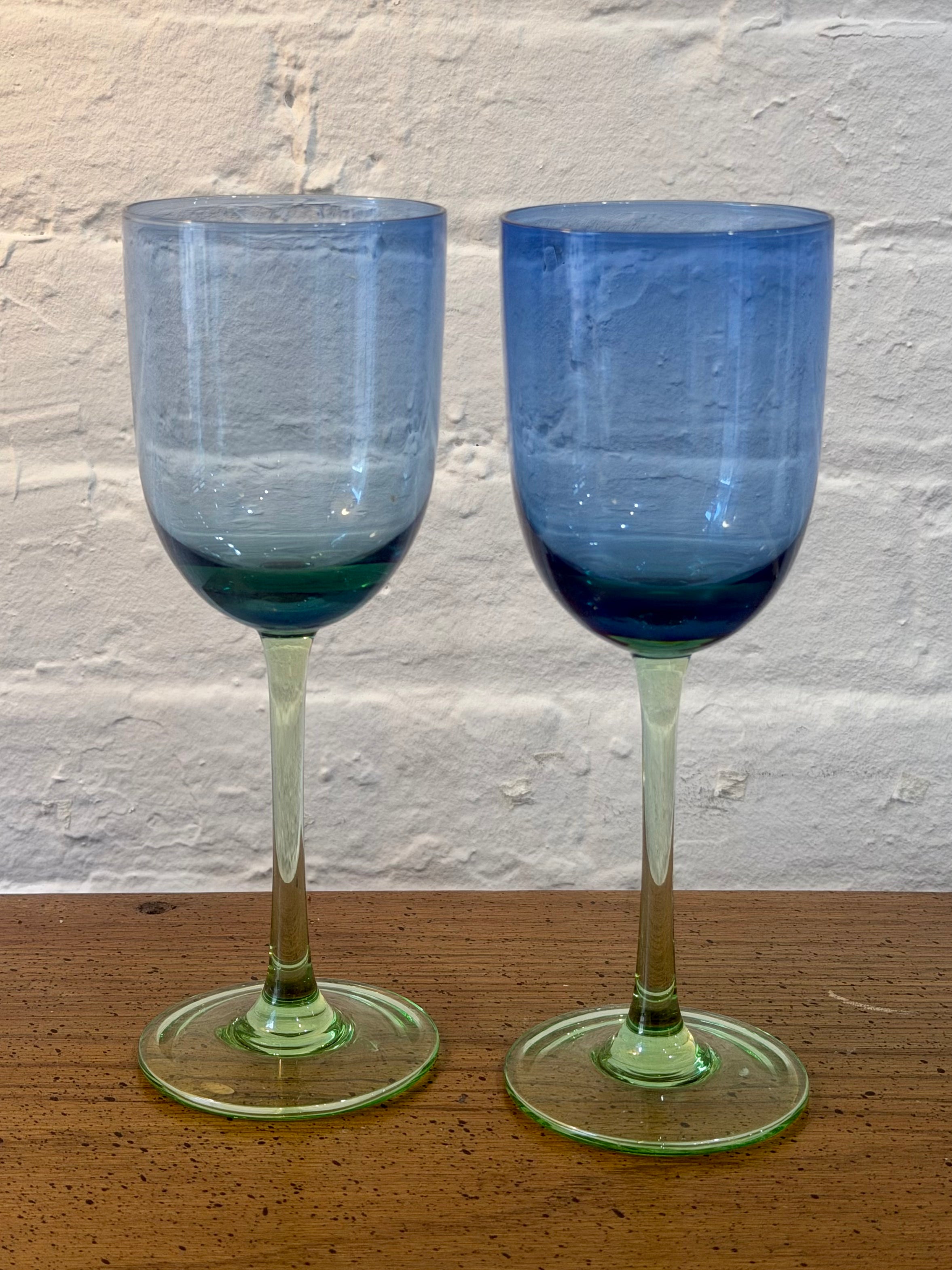 Hand Blown Blue Green Water Goblets