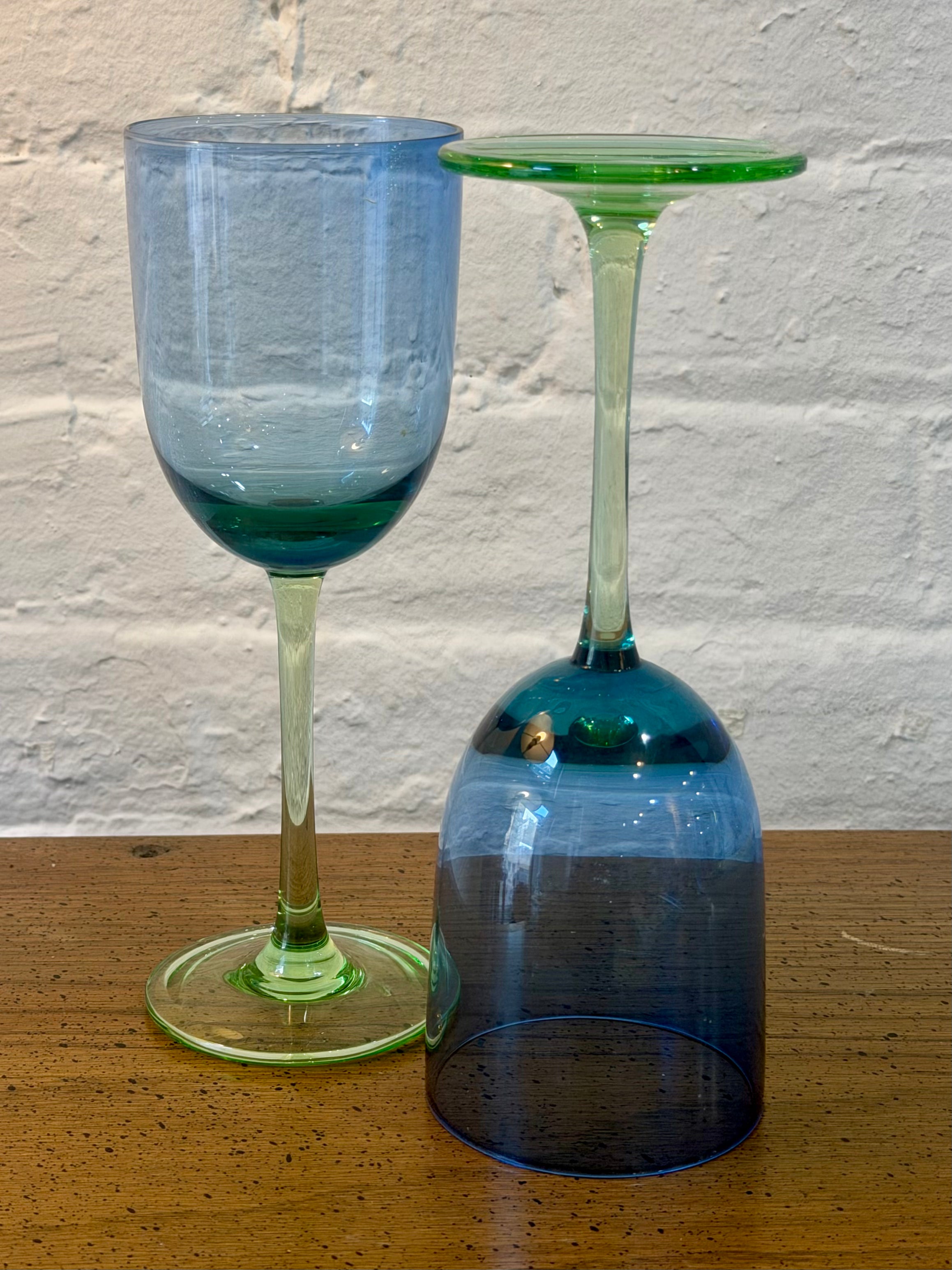 Hand Blown Blue Green Water Goblets