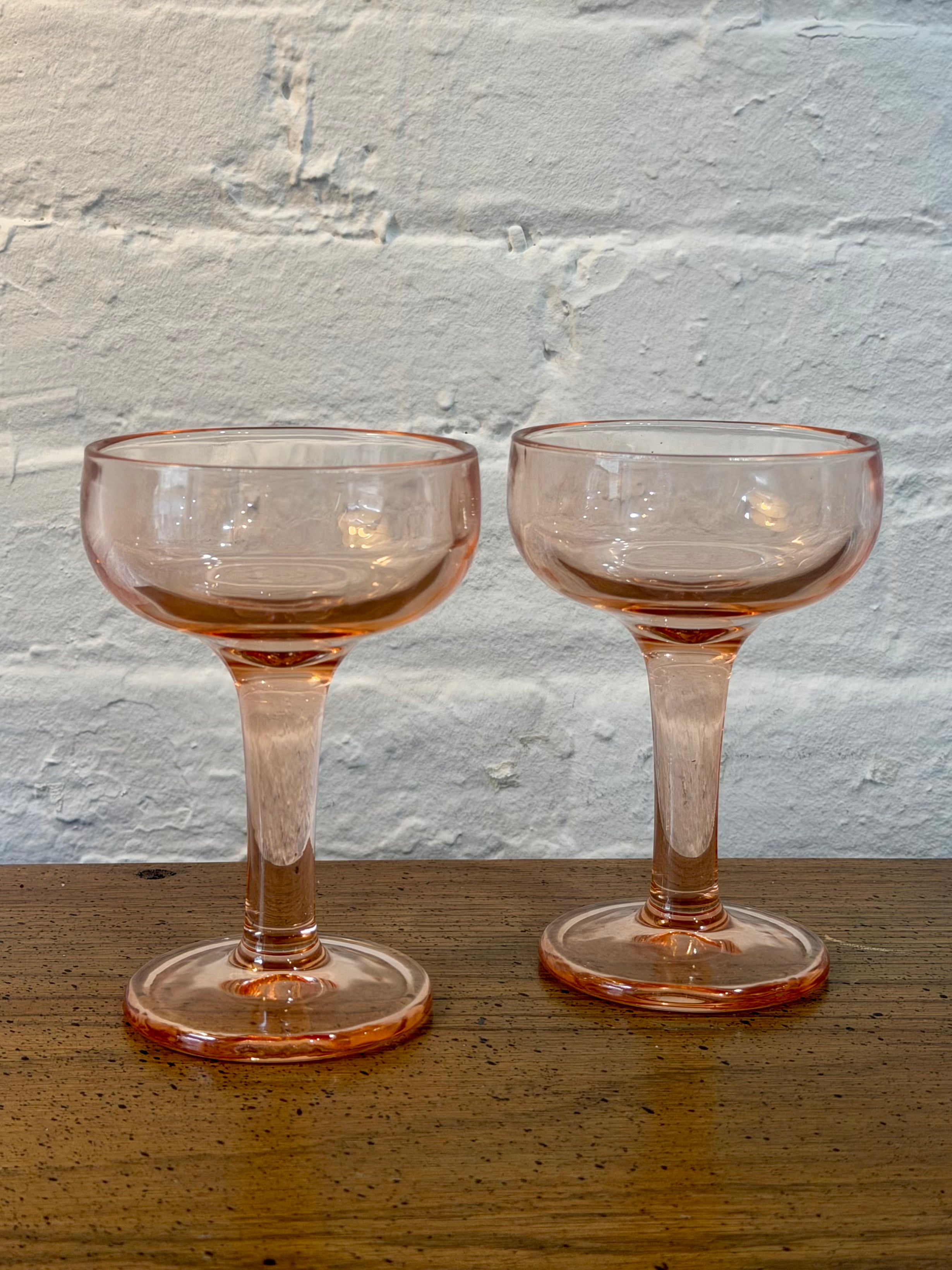Hand Blown Pink Coupe Glasses