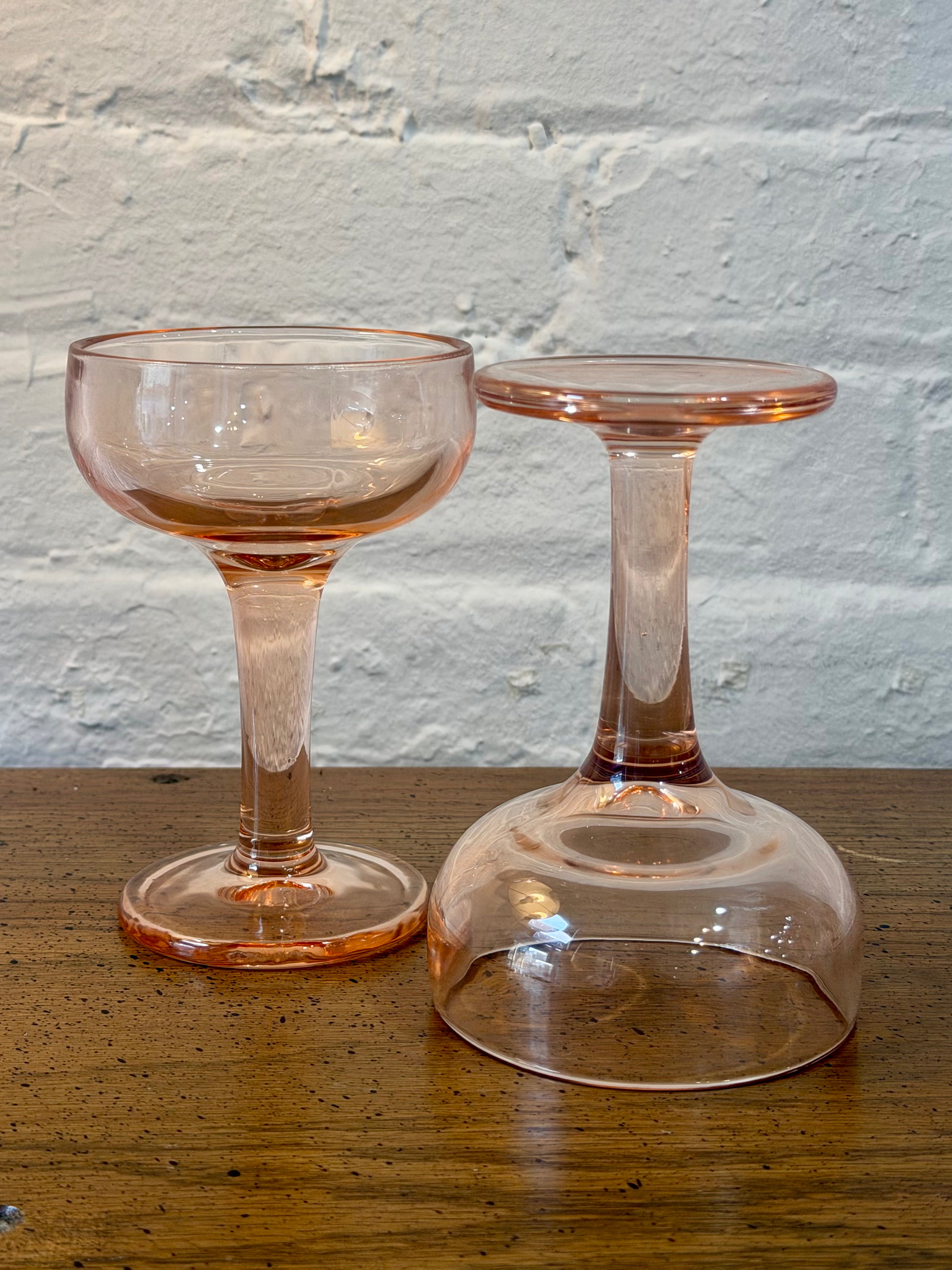 Hand Blown Pink Coupe Glasses