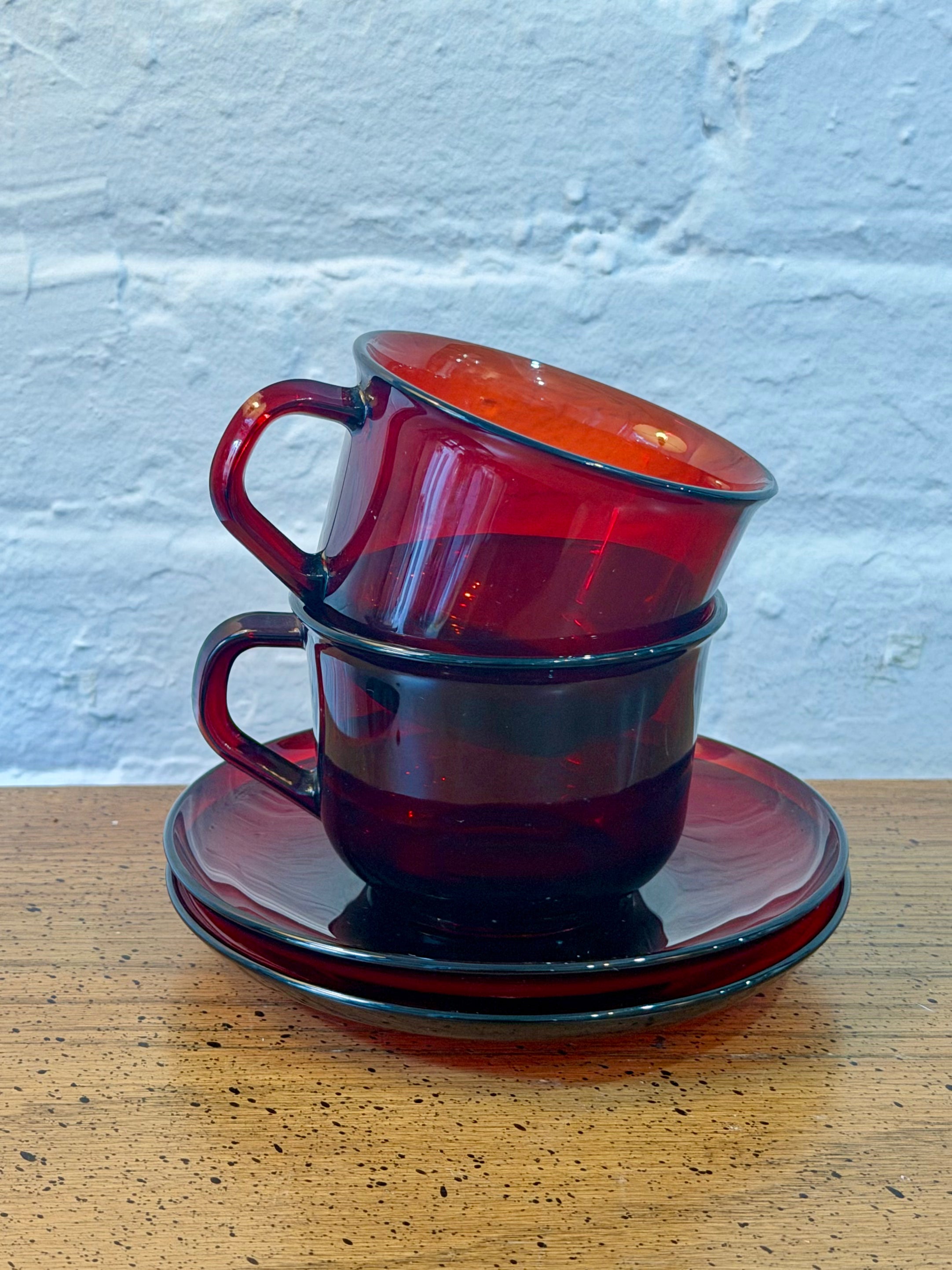 Arcoroc Ruby Red Glass Coffee Sets