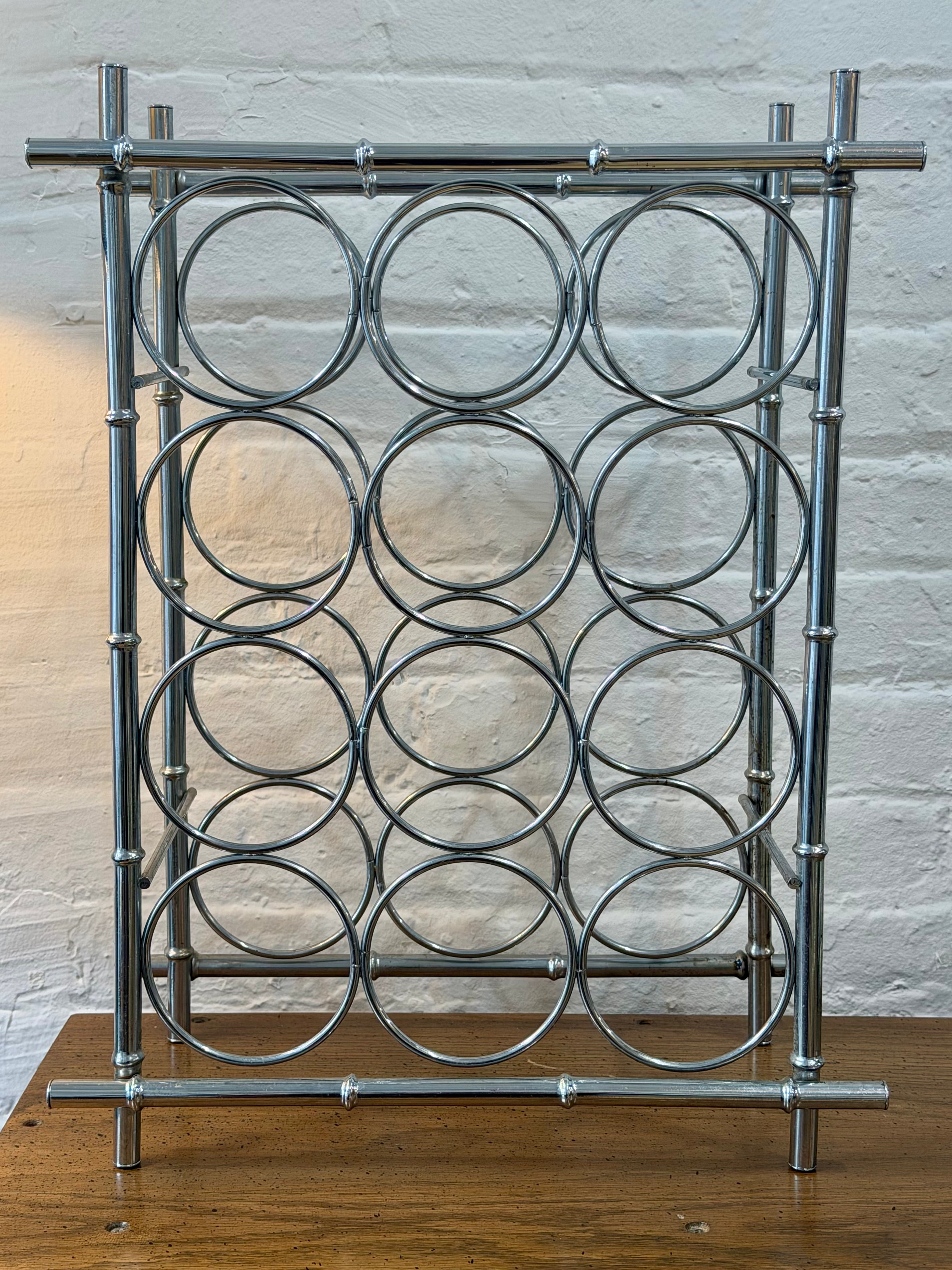 Chrome Plated Faux Bamboo Metal Wine Rack