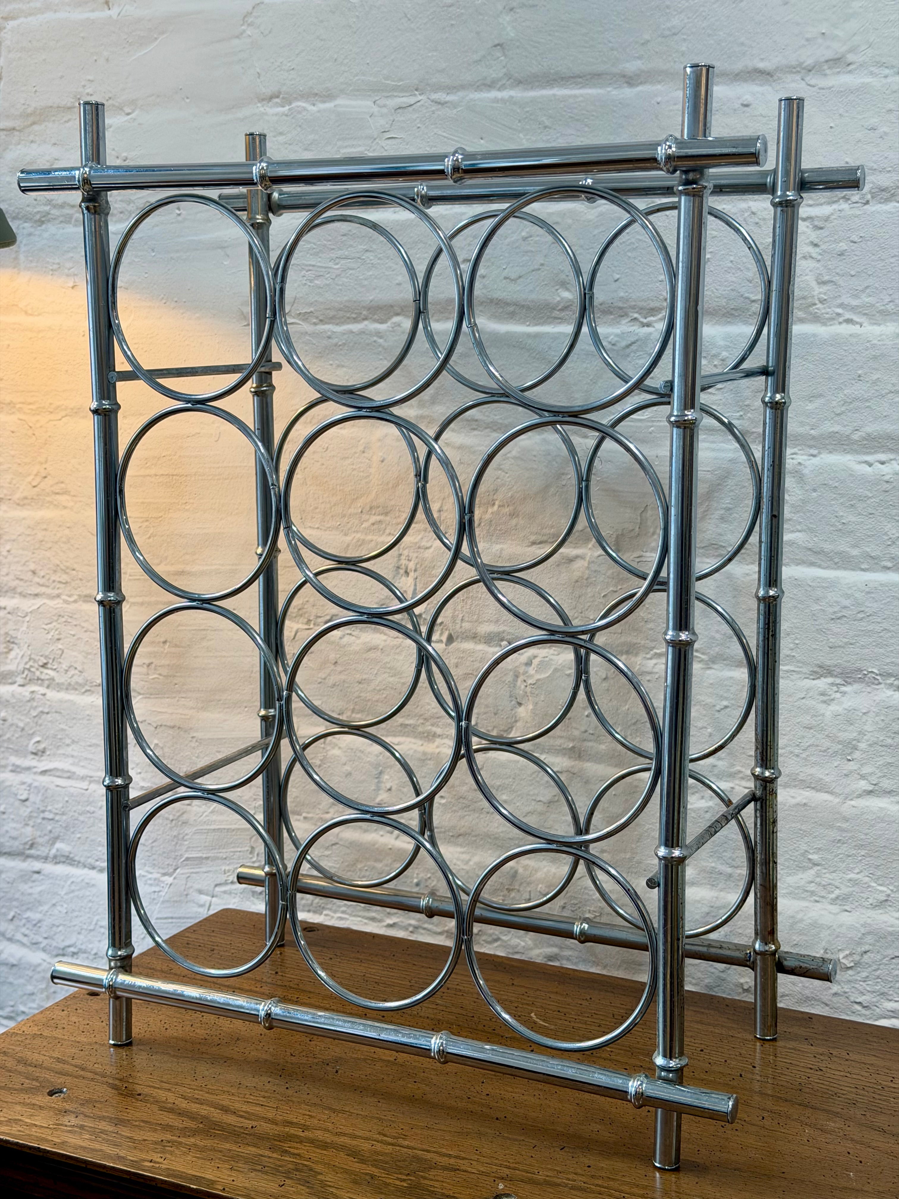 Chrome Plated Faux Bamboo Metal Wine Rack