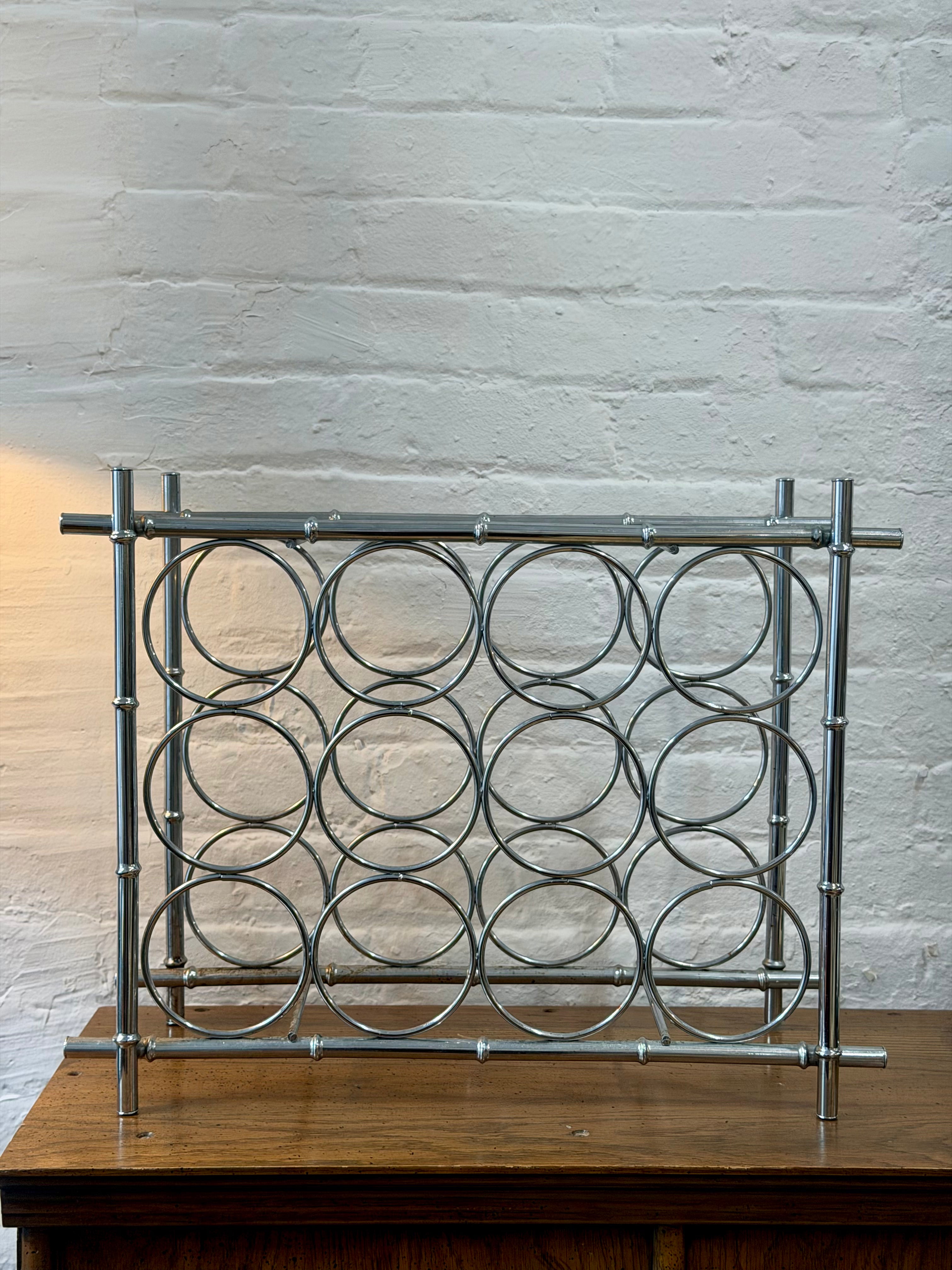 Chrome Plated Faux Bamboo Metal Wine Rack