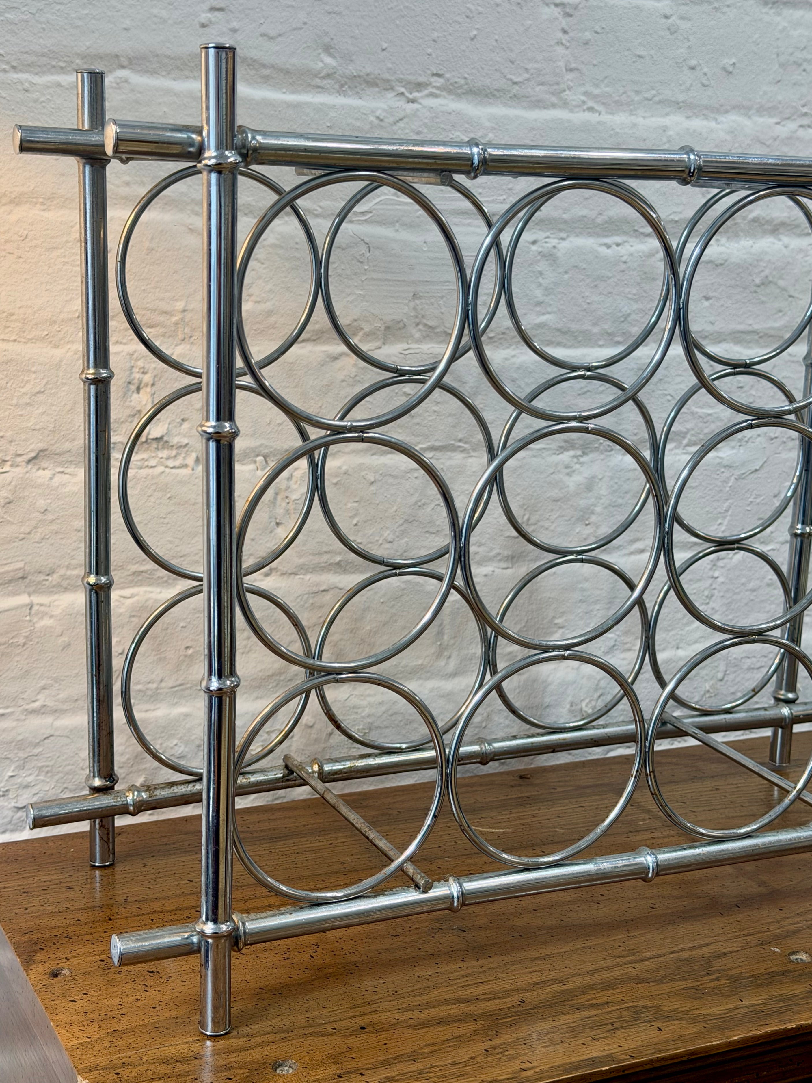 Chrome Plated Faux Bamboo Metal Wine Rack