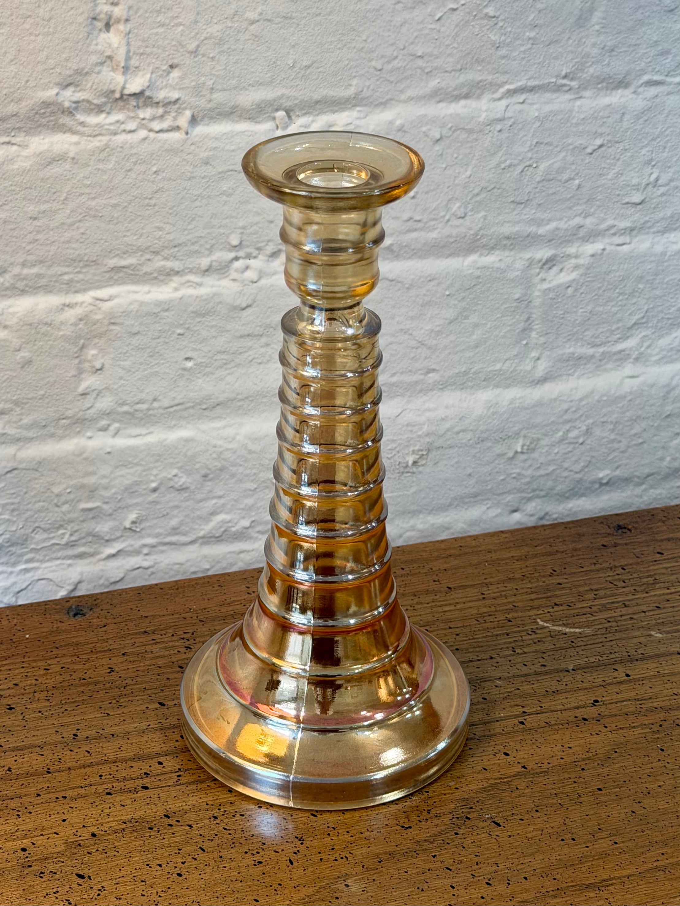 Jeannette Glass Ribbed Candlestick Holder