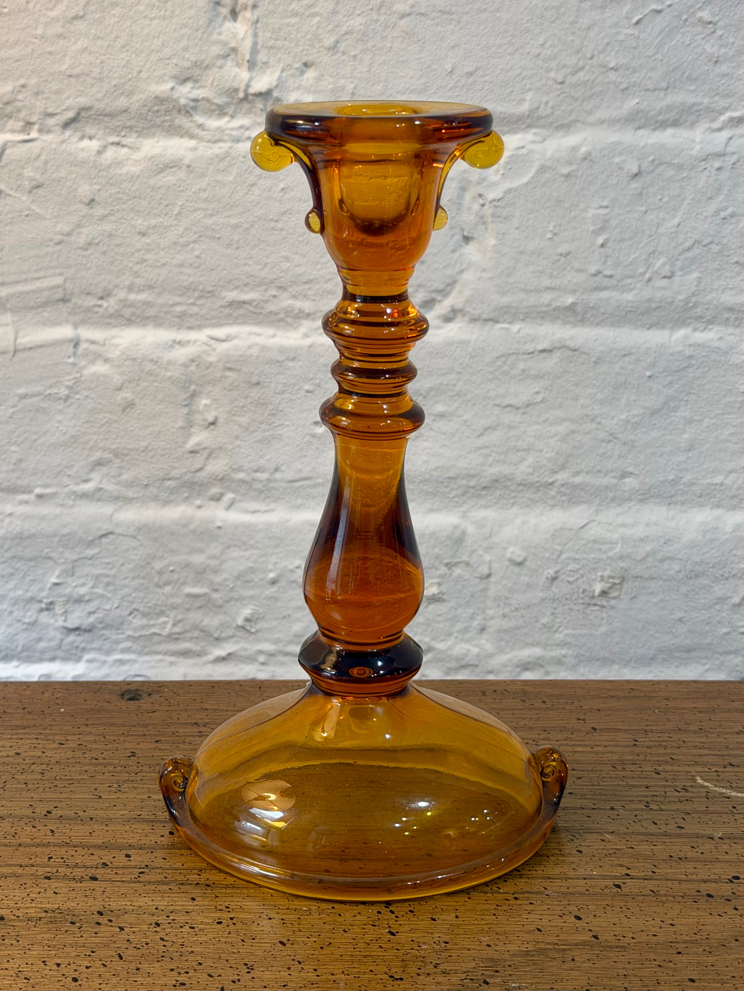 Amber Glass Flared Candlestick Holder
