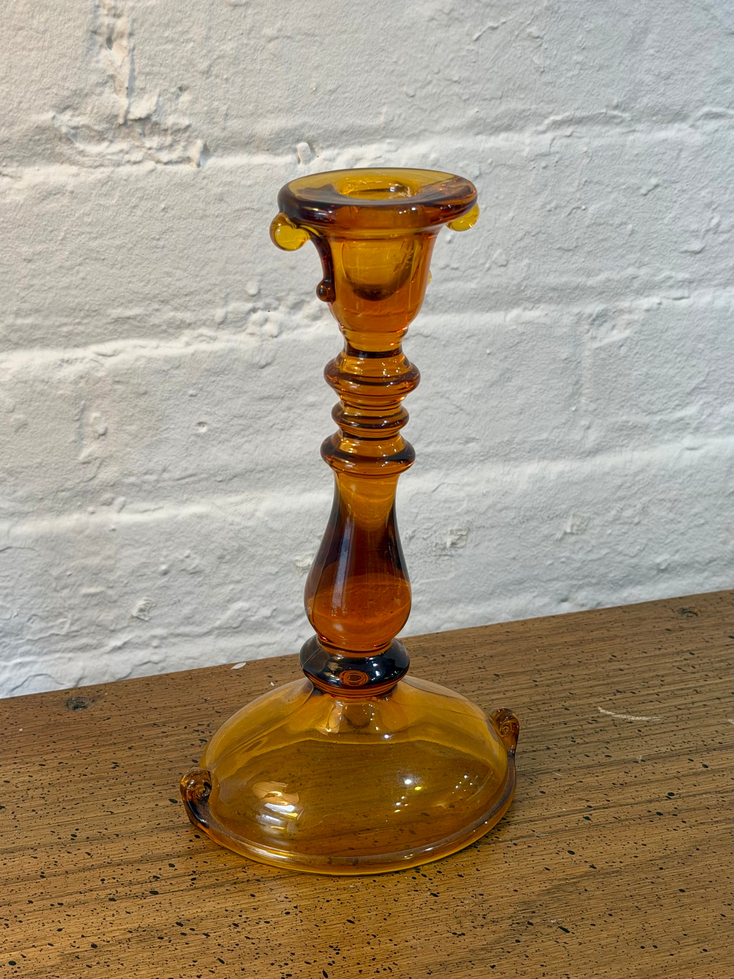 Amber Glass Flared Candlestick Holder