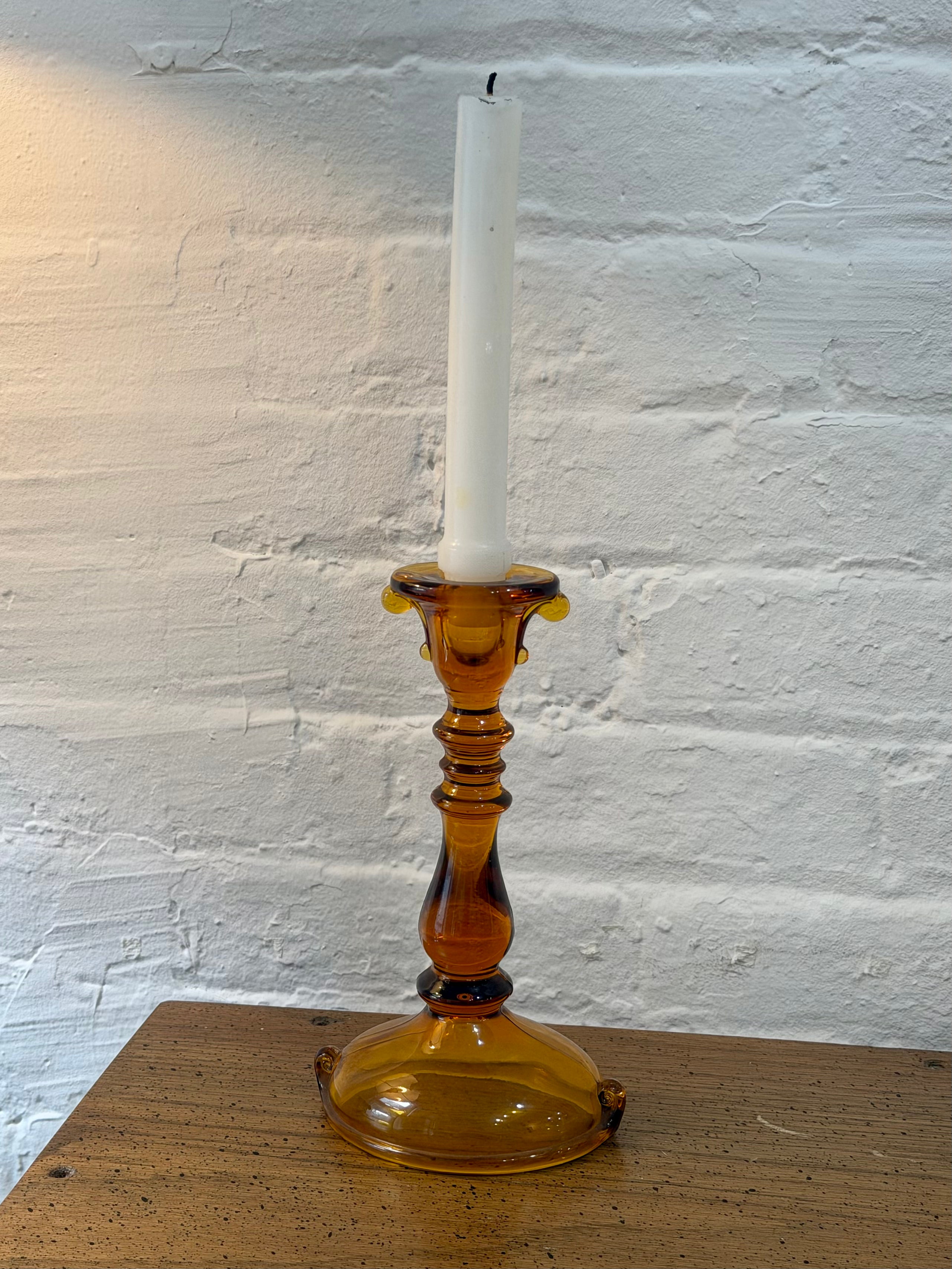 Amber Glass Flared Candlestick Holder