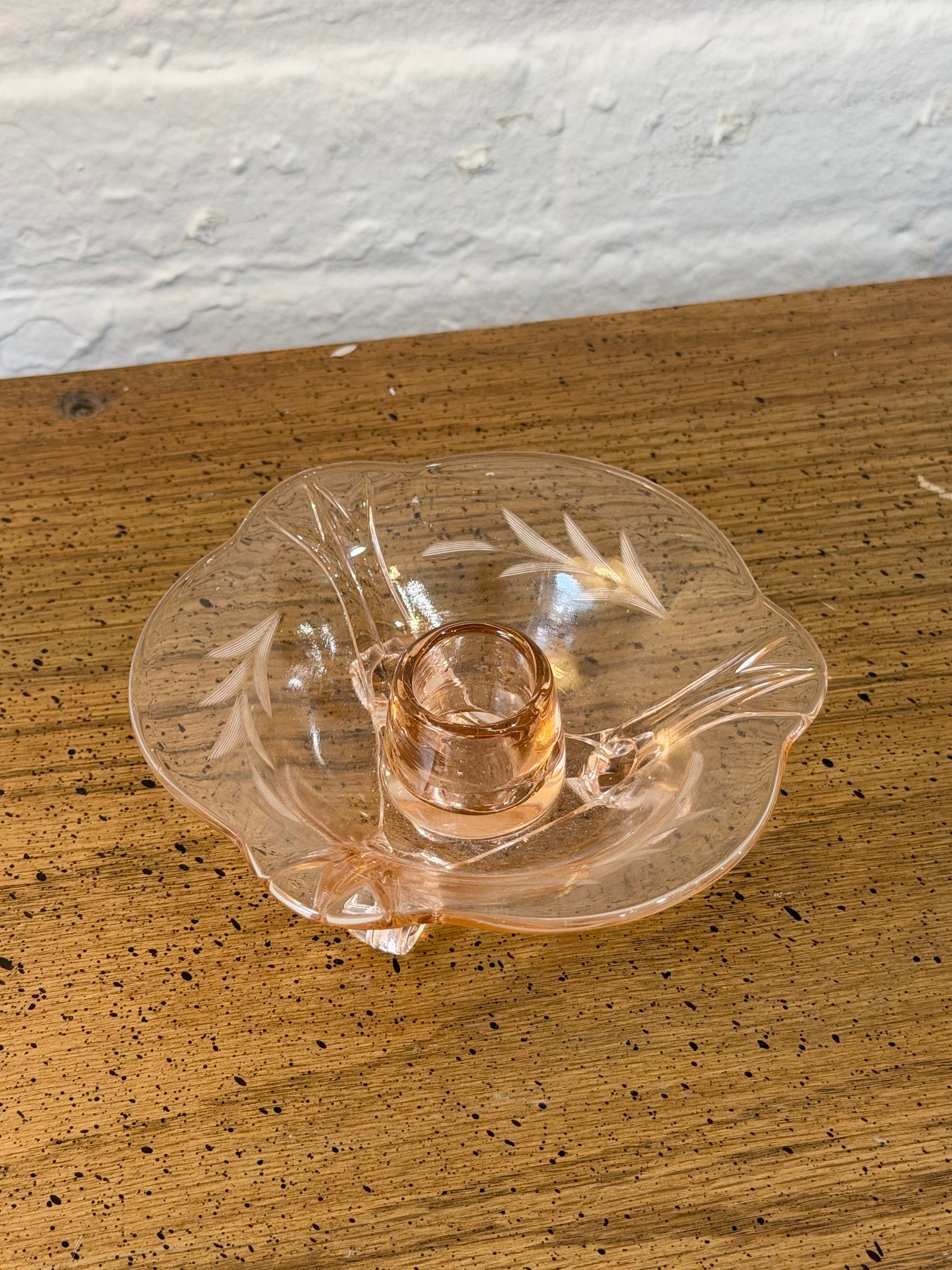 Depression Era Pink Glass Footed Candlestick Holder