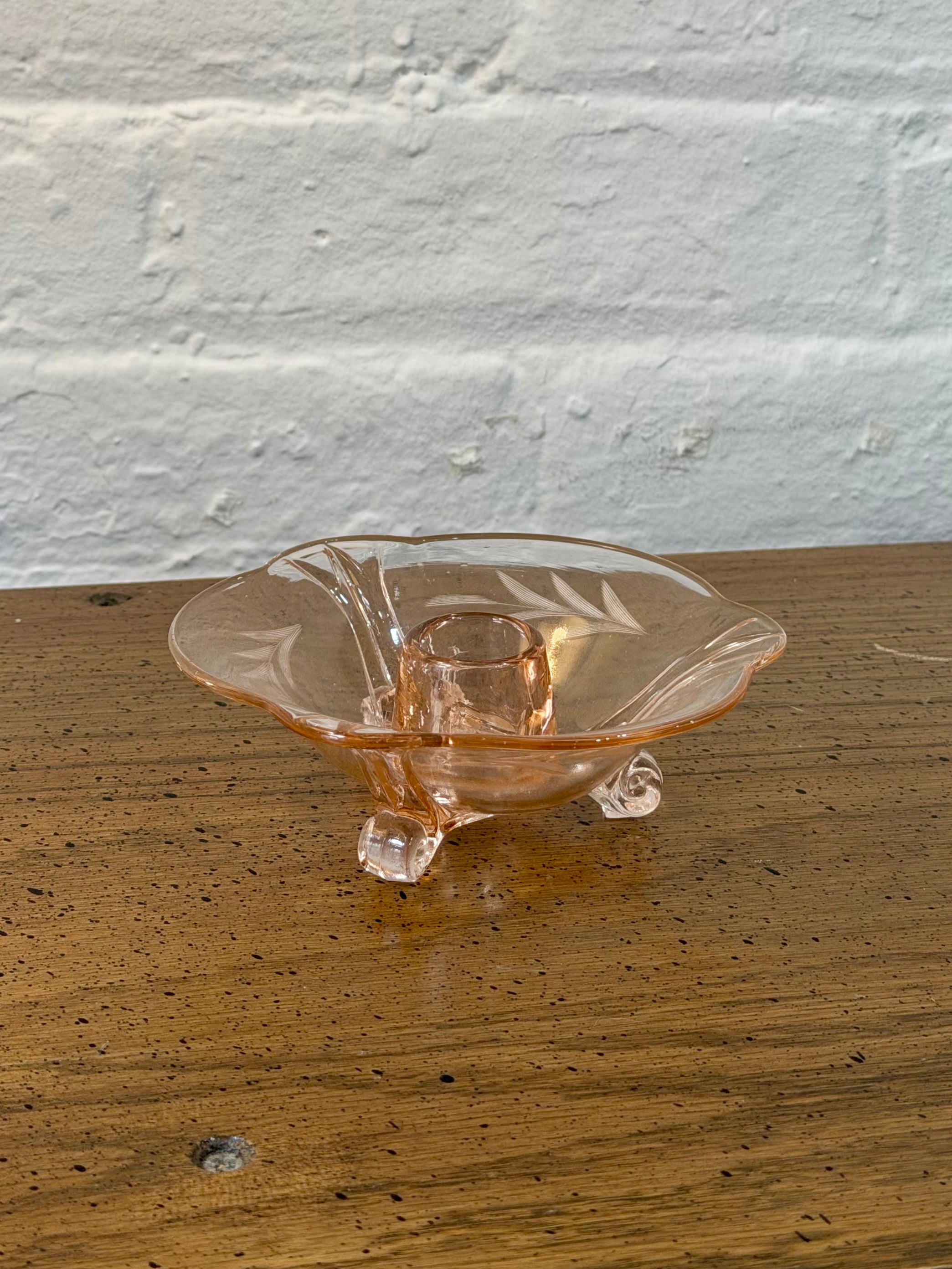 Depression Era Pink Glass Footed Candlestick Holder