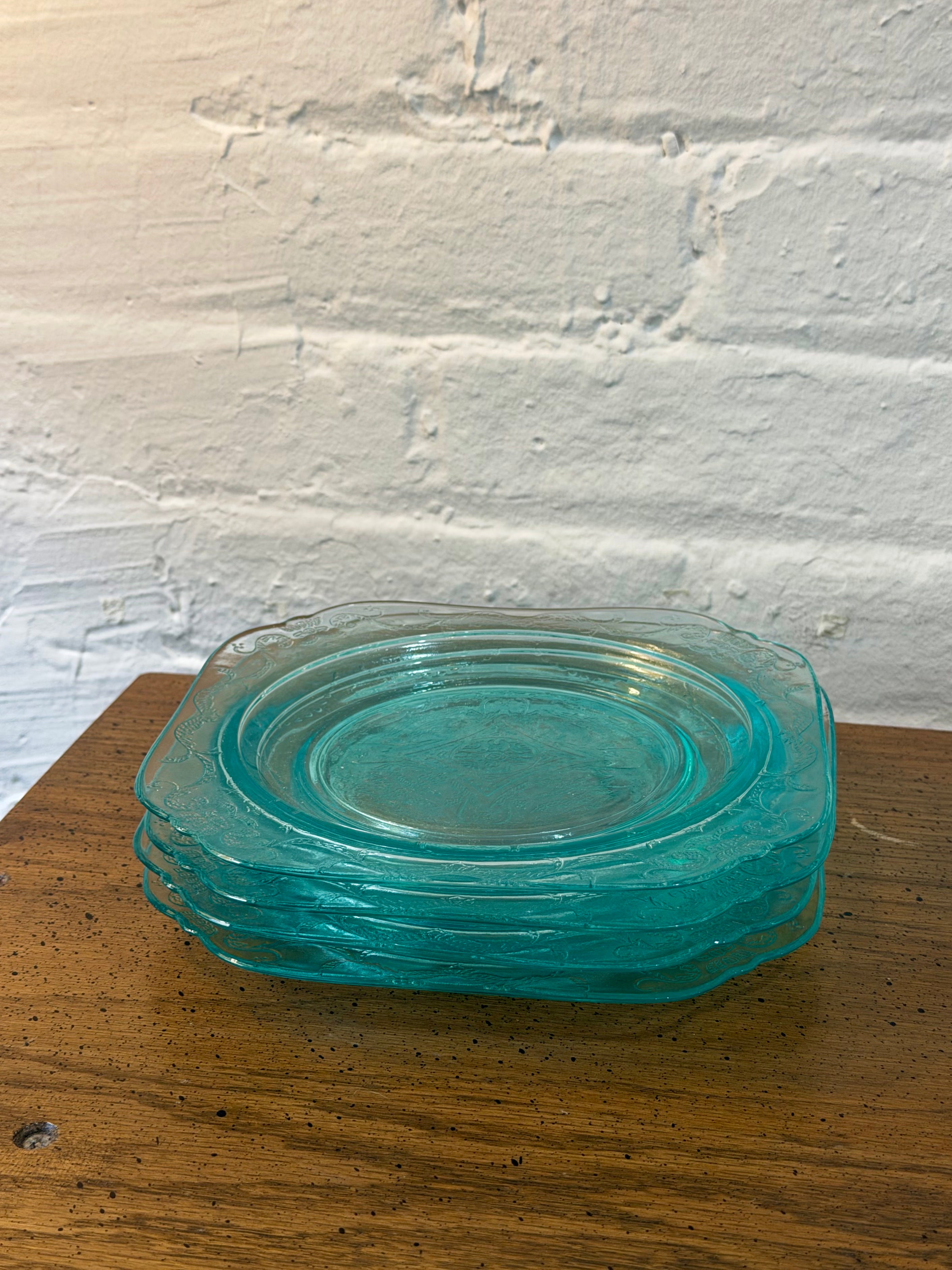 Indiana Glass Teal Etched Plates