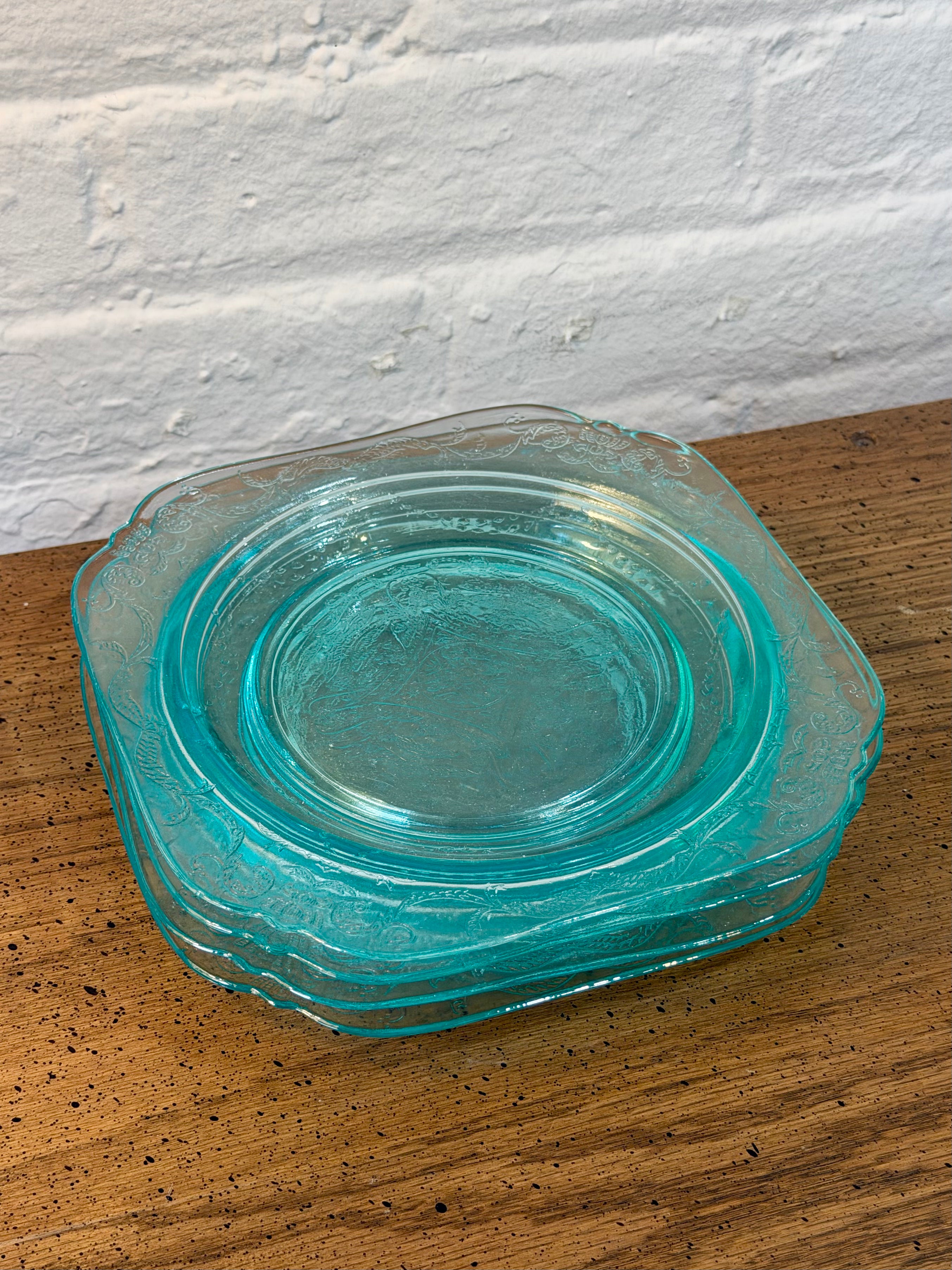 Indiana Glass Teal Etched Plates