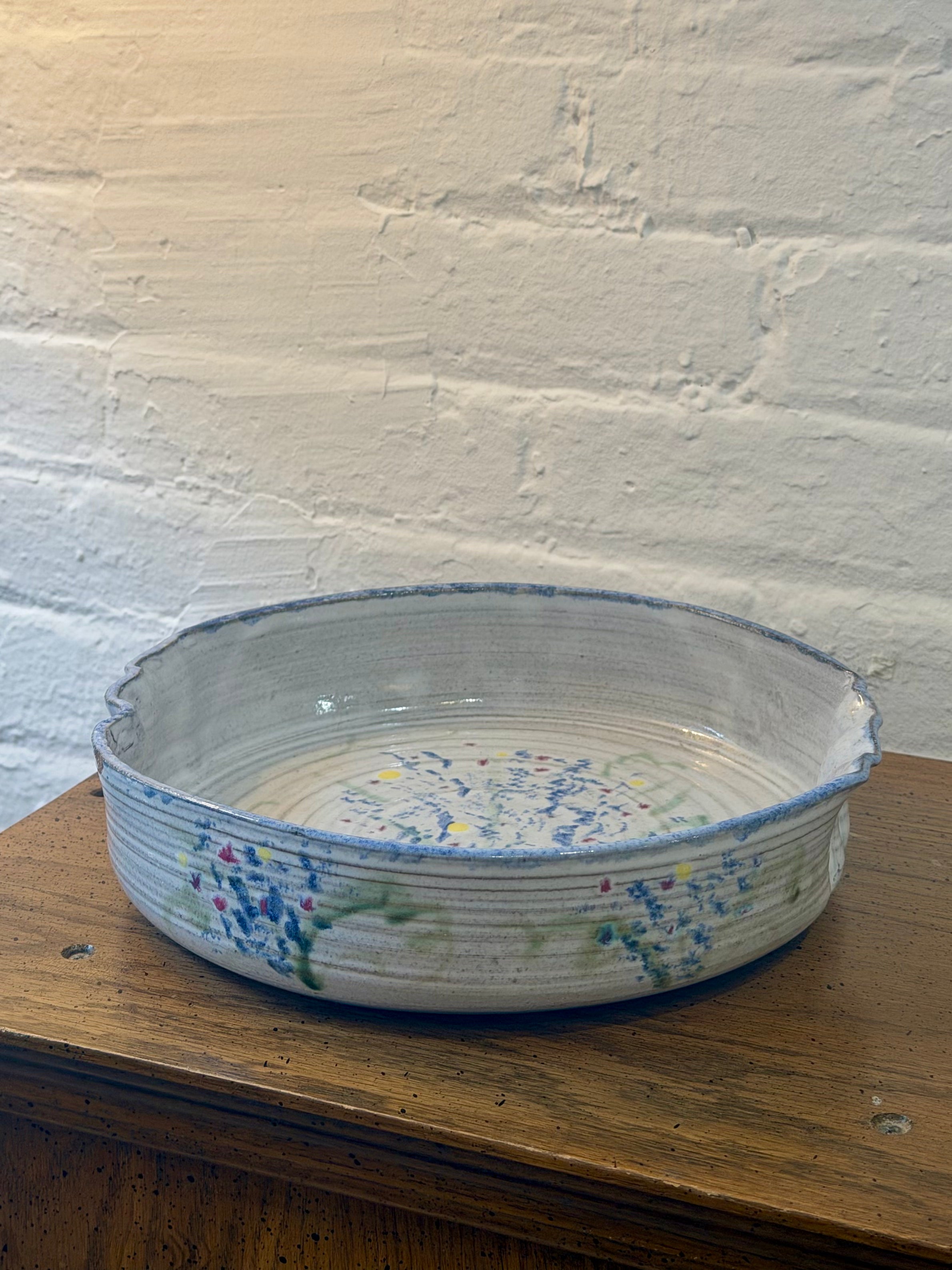 Hand Painted Ceramic Baking Dish with Side Handles