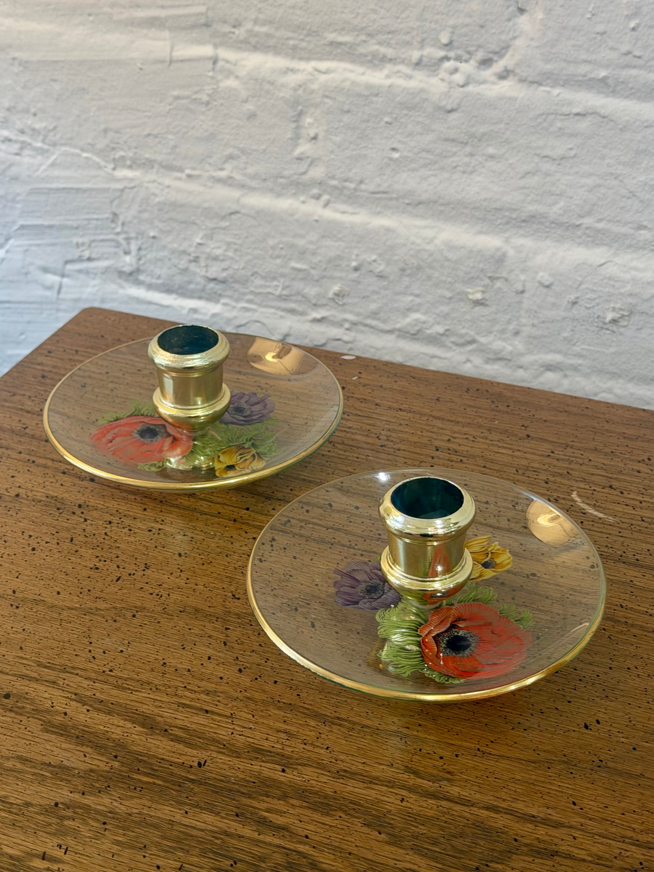 Mid Century Floral Printed Candlestick Holder