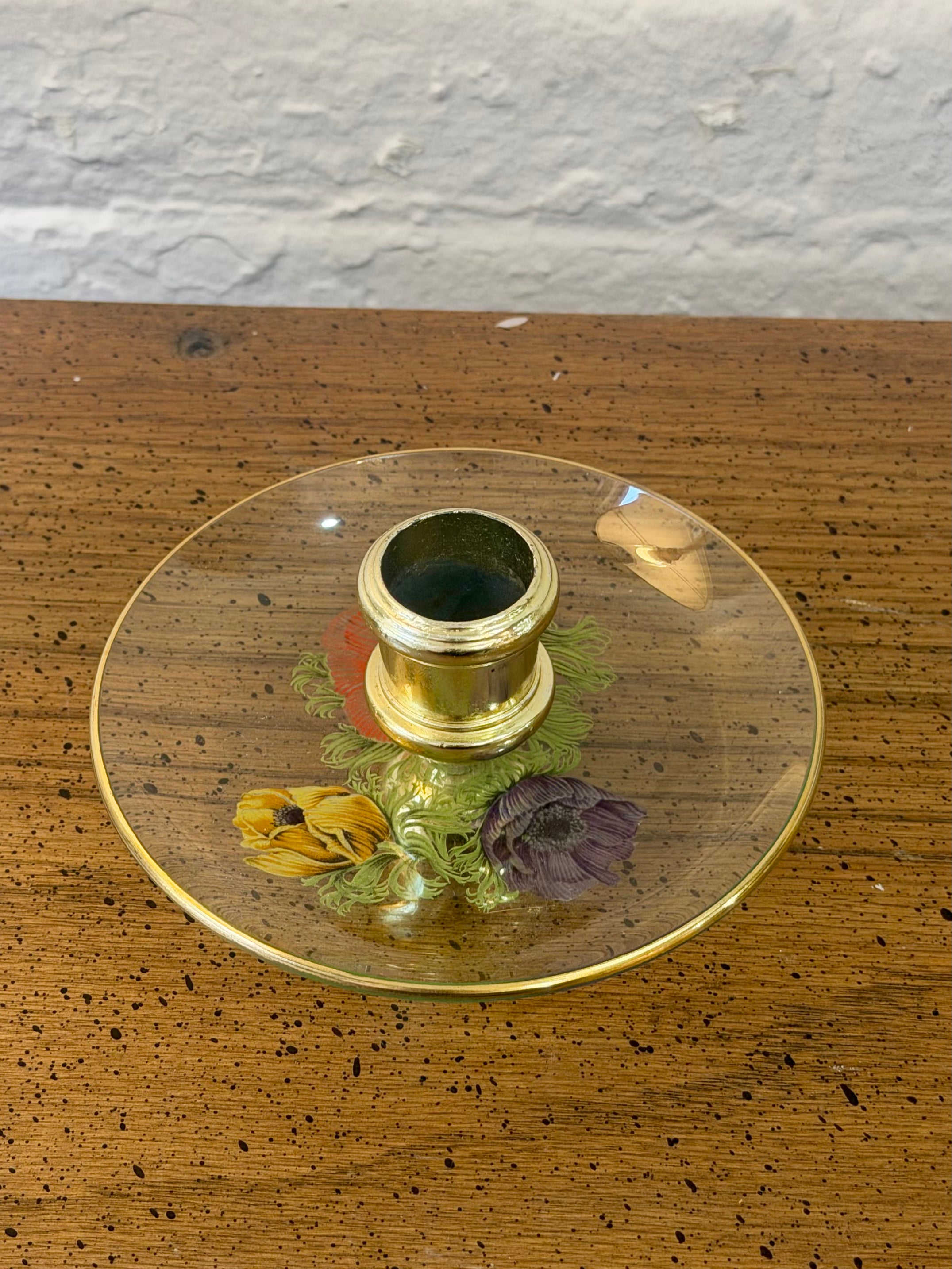 Mid Century Floral Printed Candlestick Holder