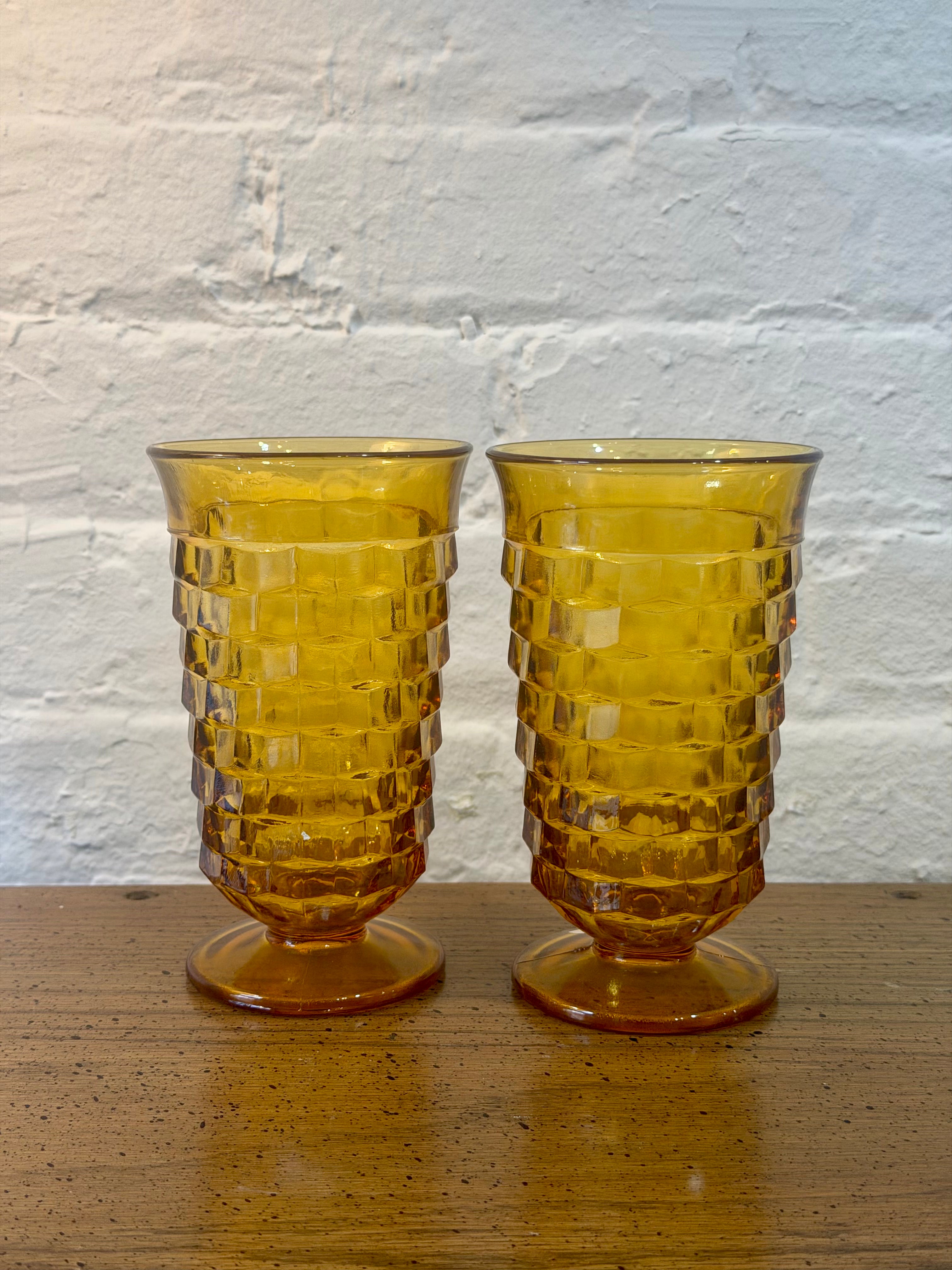 Whitehall Amber Cubist Tumbler Glasses