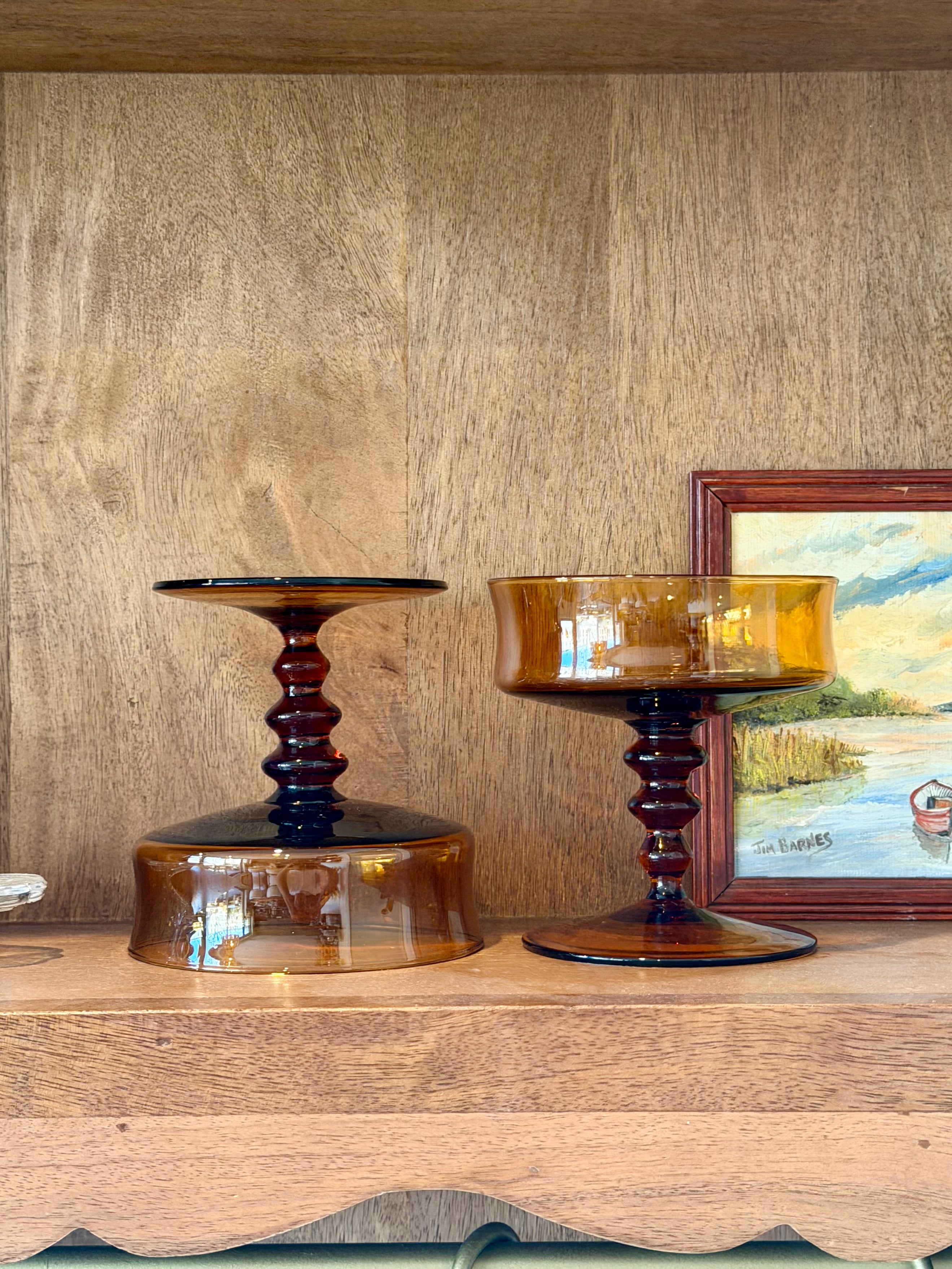 Amber Tiered Pedestal Base Coupe Glasses