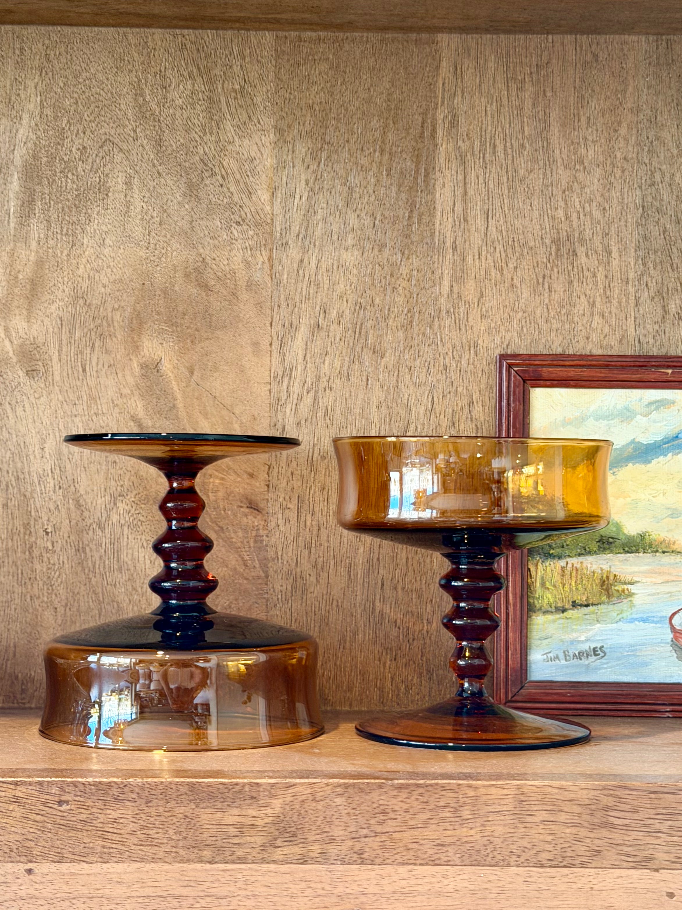 Amber Tiered Pedestal Base Coupe Glasses