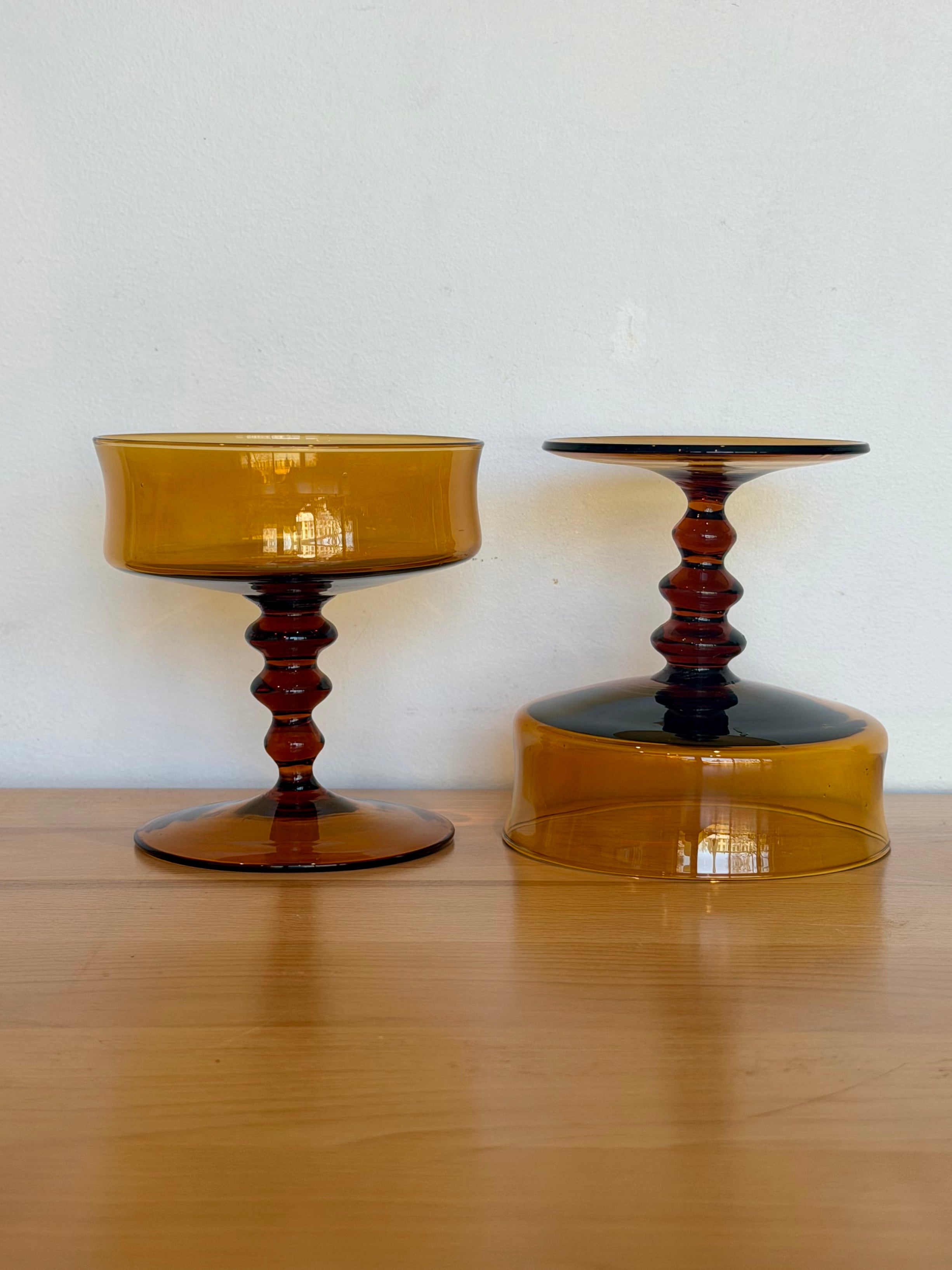 Amber Tiered Pedestal Base Coupe Glasses