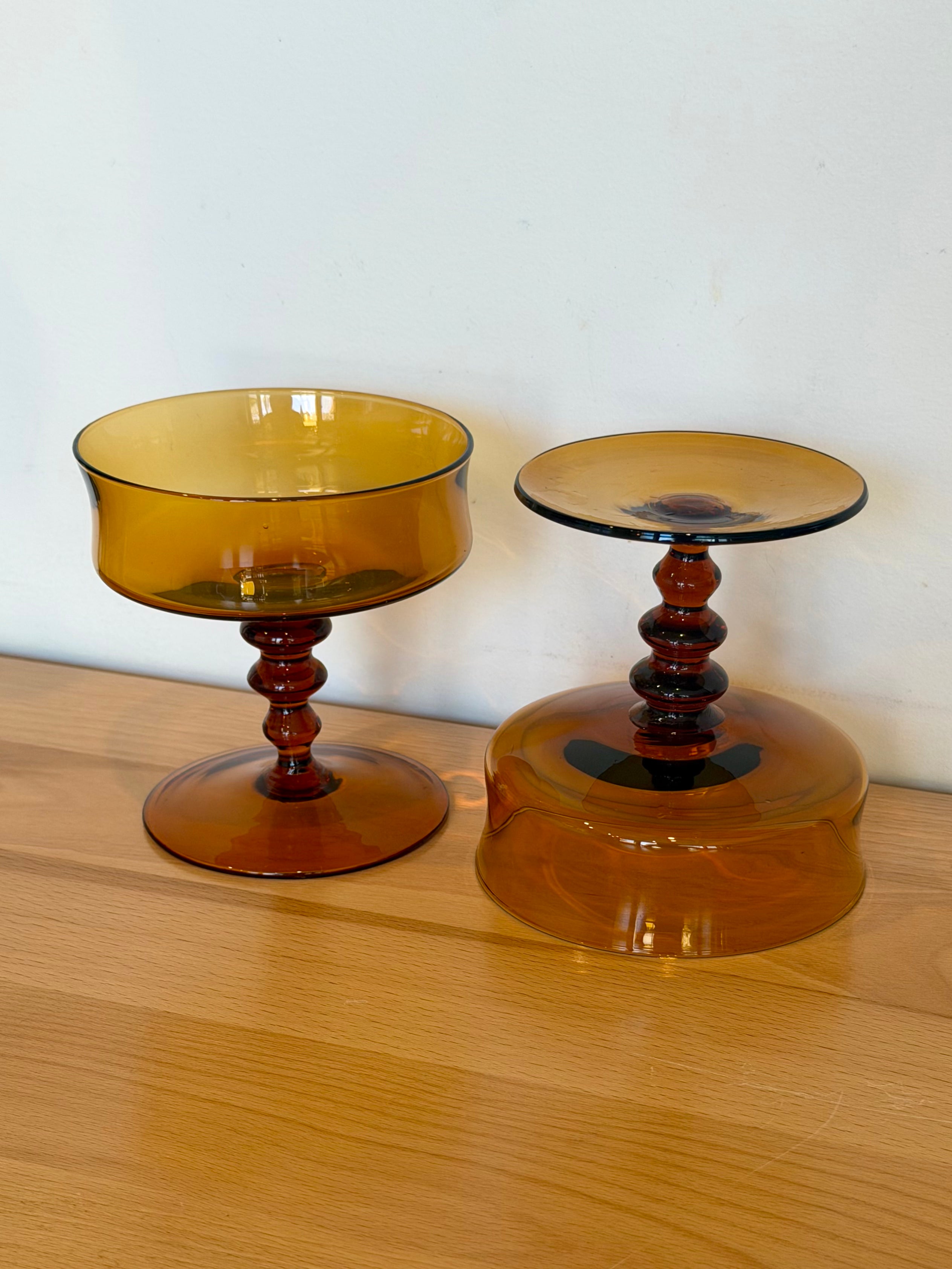 Amber Tiered Pedestal Base Coupe Glasses