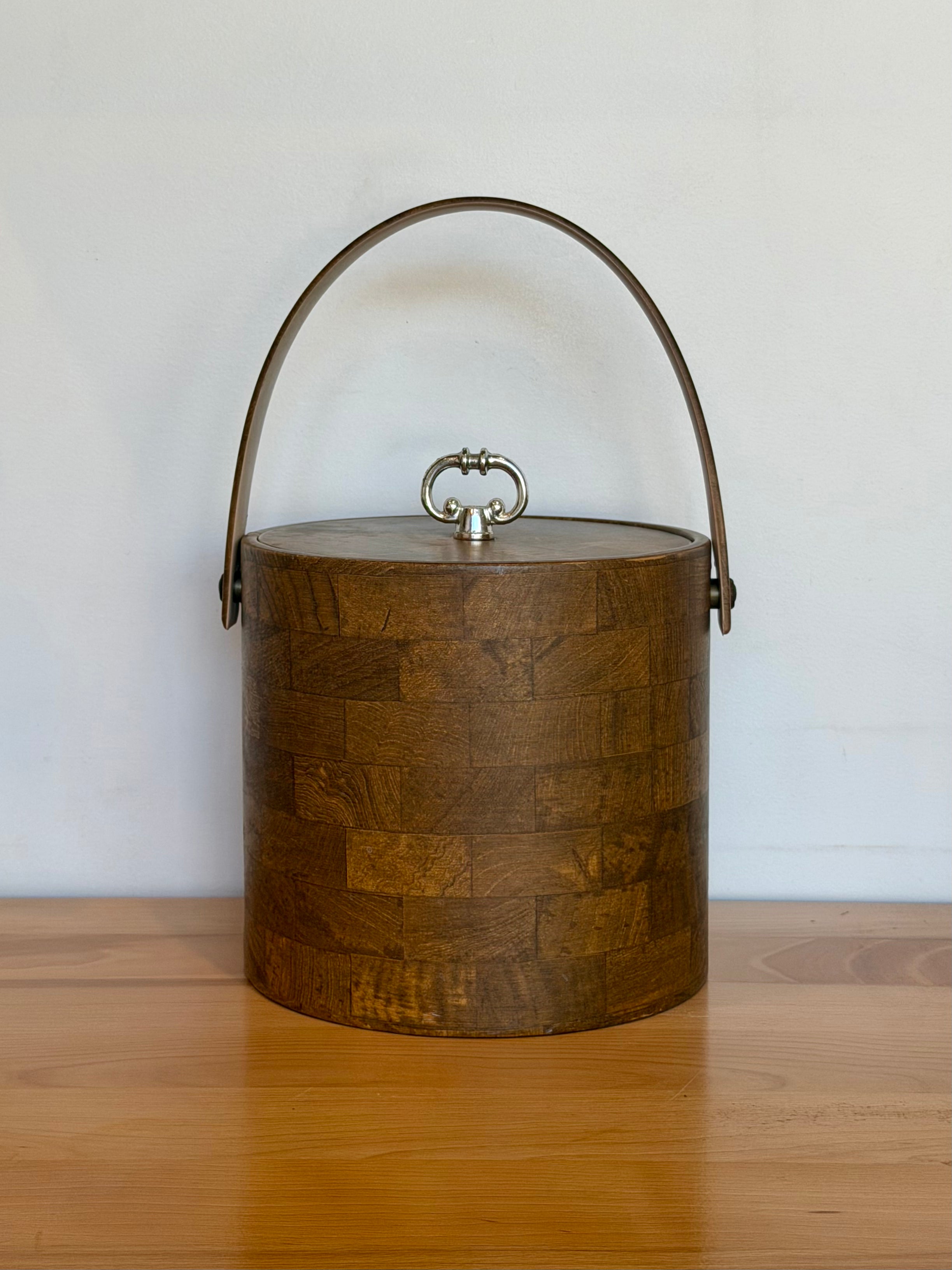 Mid Century Faux Wood Grain Ice Bucket