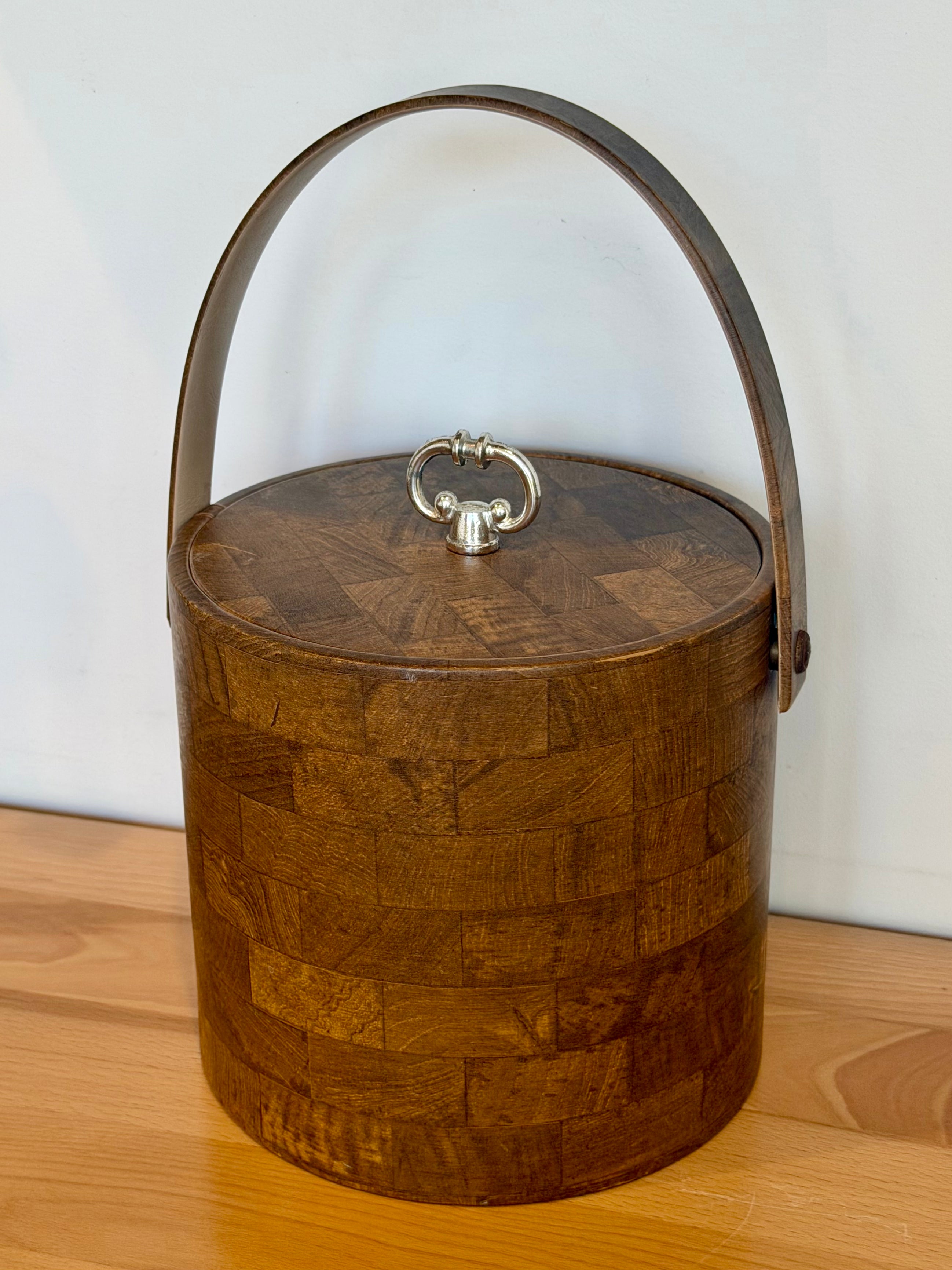 Mid Century Faux Wood Grain Ice Bucket