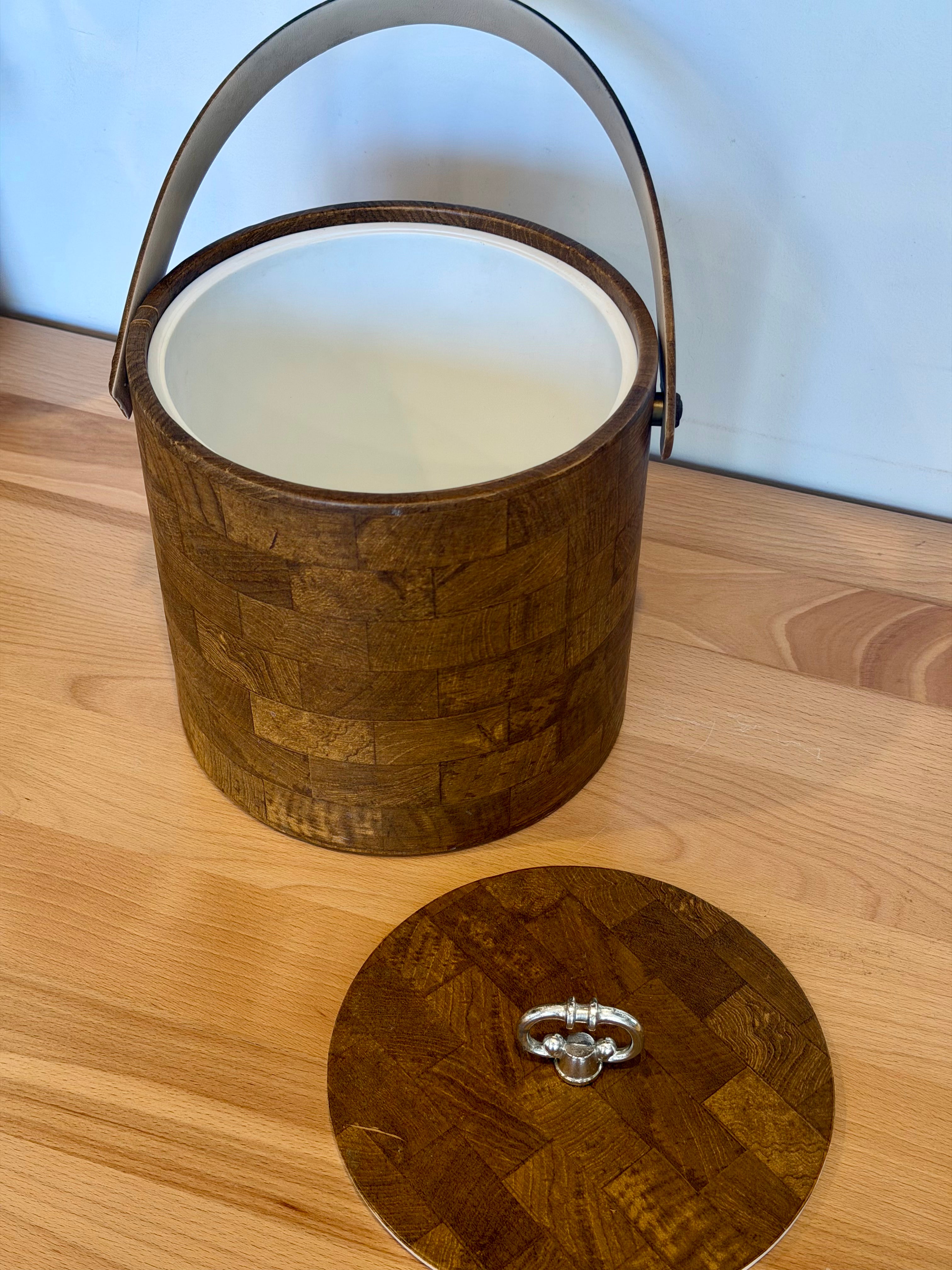 Mid Century Faux Wood Grain Ice Bucket