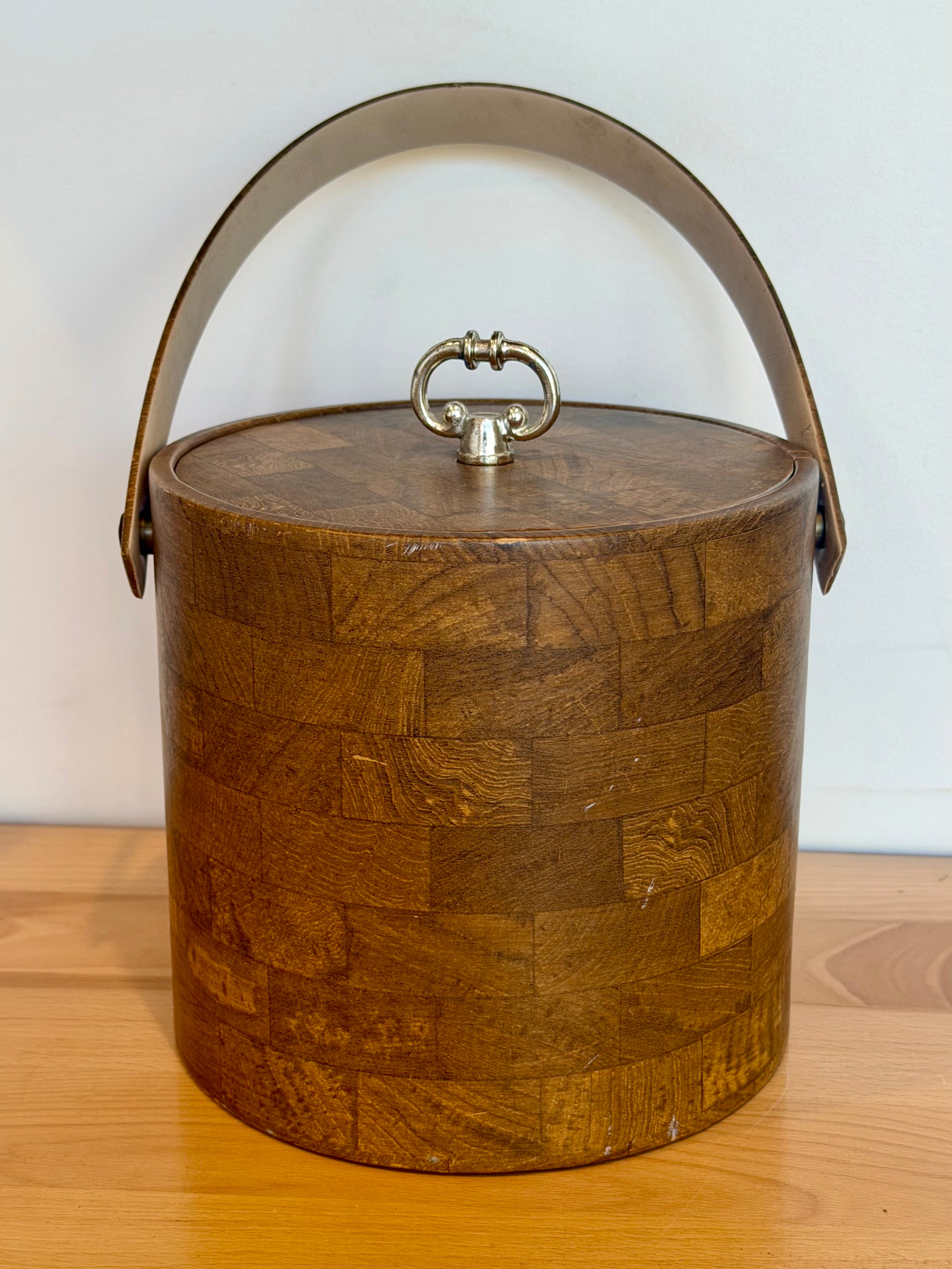 Mid Century Faux Wood Grain Ice Bucket
